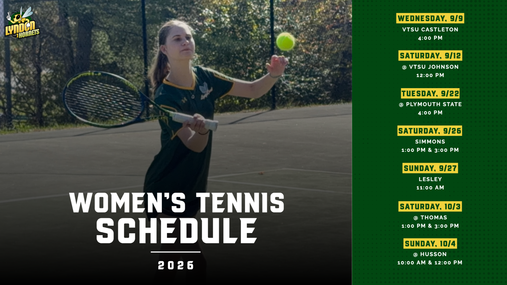 2026 Women's Tennis Schedule
