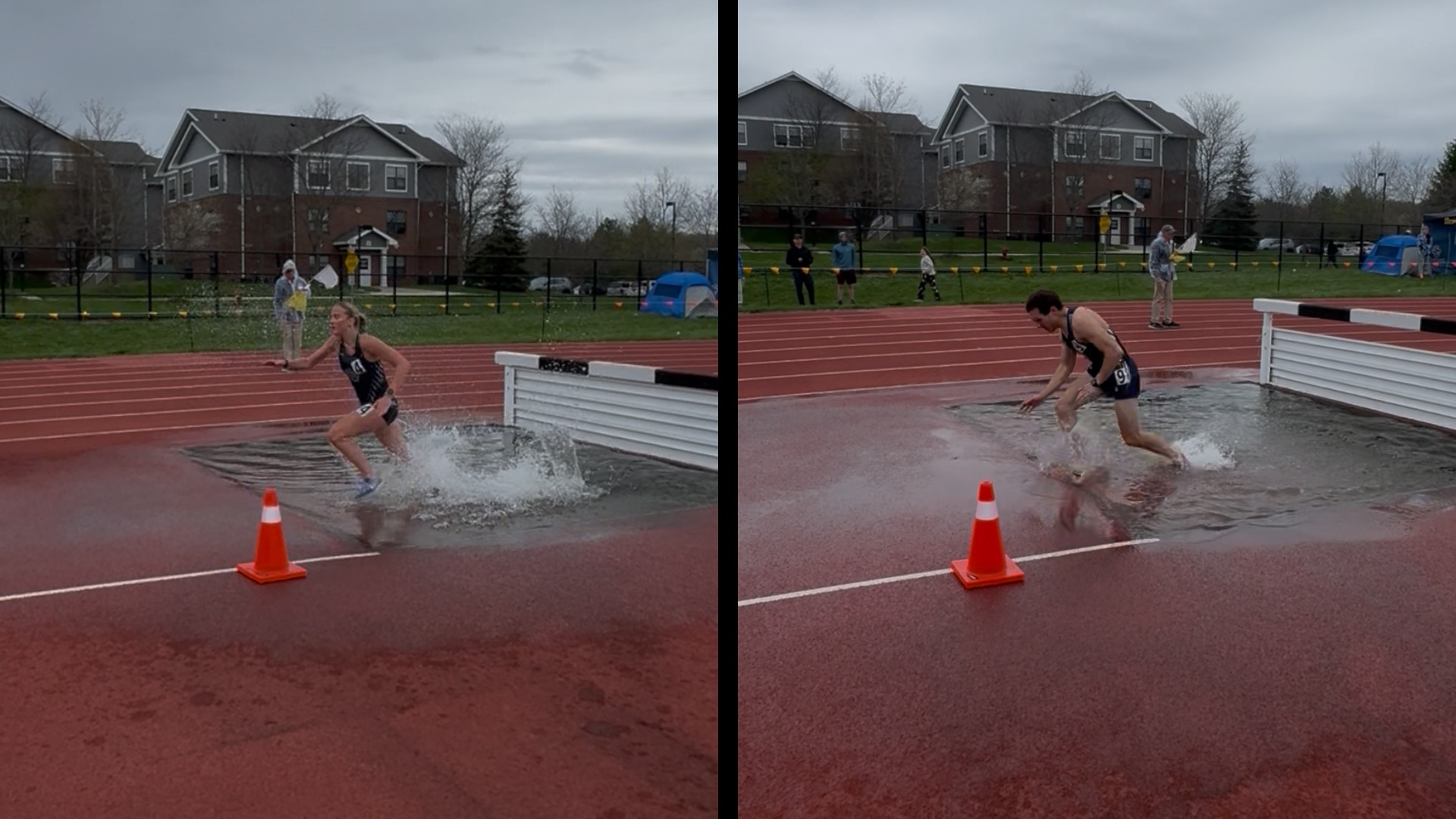 TRACK - Emma Dell (left) and Brandon Penberthy (right) compete in the 3000m steeplechase on April 18, 2026