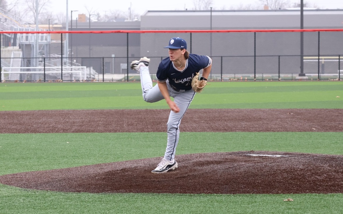 Baseball - Johnathan Meyette (13) pitches vs. Mott Community College at Grand Blanc High School