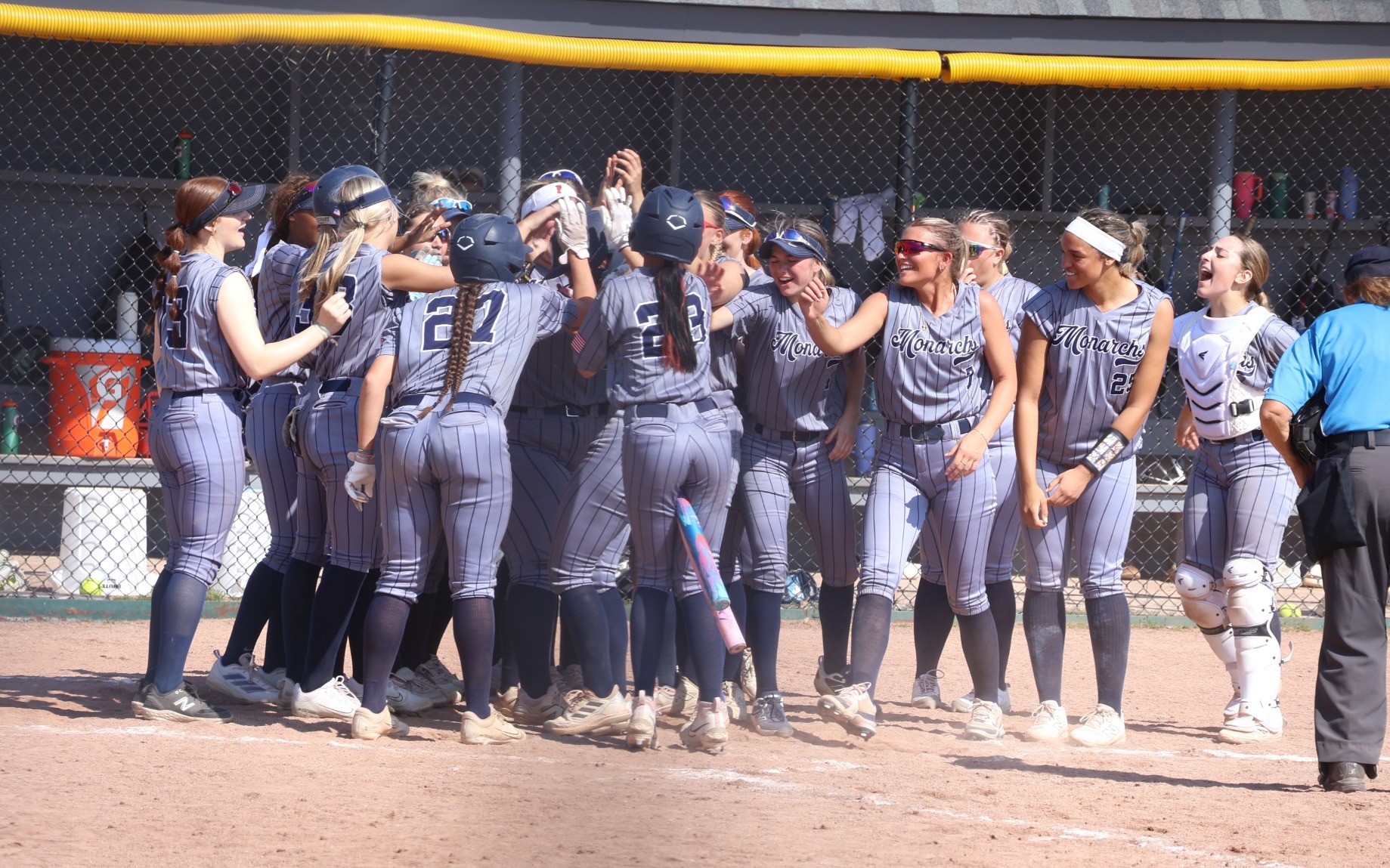 Softball - The  Monarchs celebrate Kailey Viviano's game-winning home run vs. SC4 on April 23, 2026