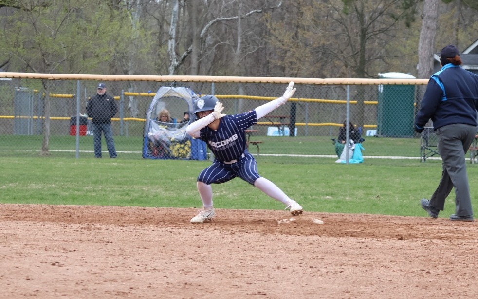 Softball - Addison Wodowski (23) celebrates getting on base in a win over SC4 on April 25, 2026