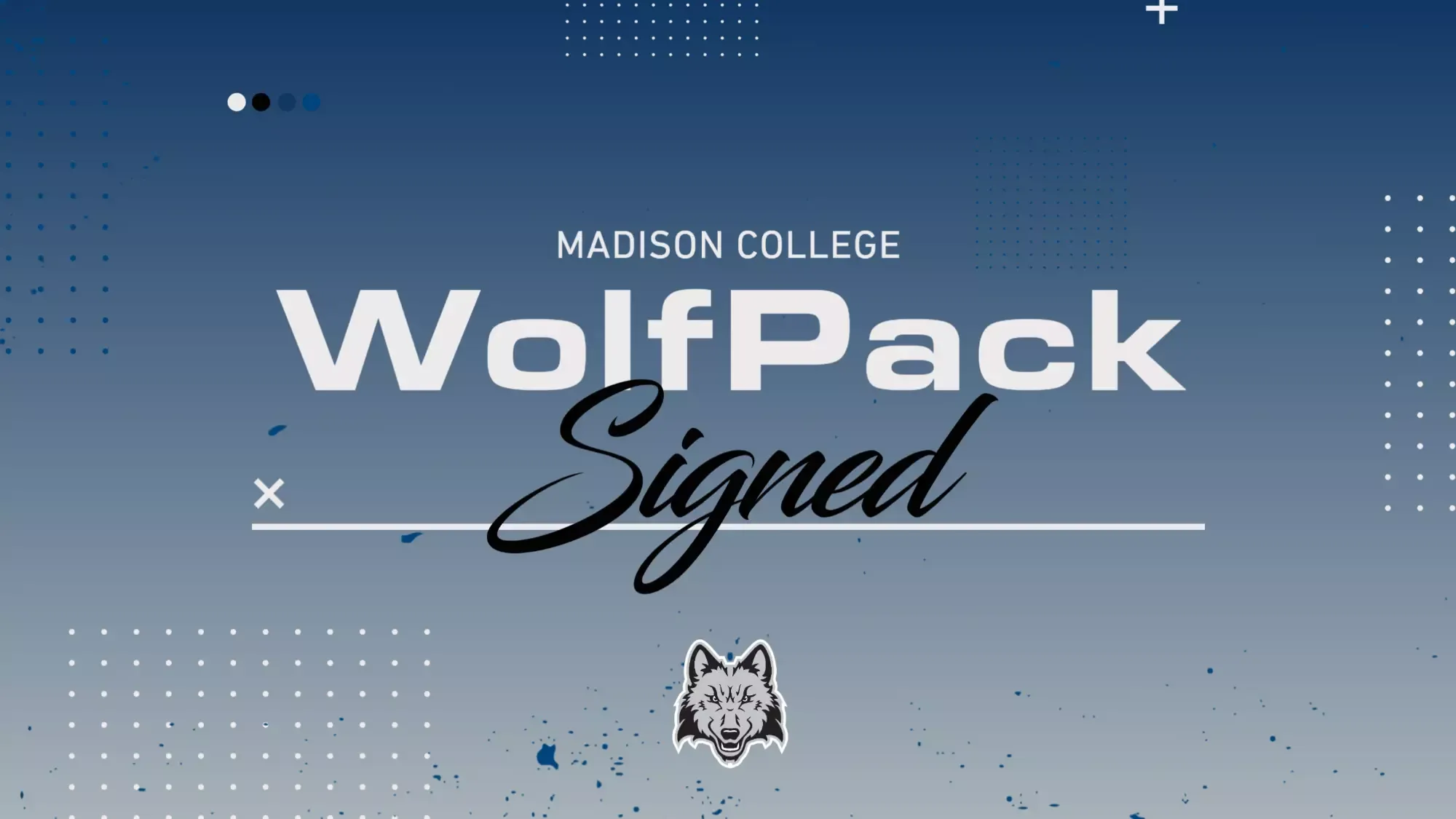 The word 'Signed' on a line like a contract below the words Madison College WolfPack and above the WolfPack logo for a story in incoming student-athletes signed to play at Madison College.