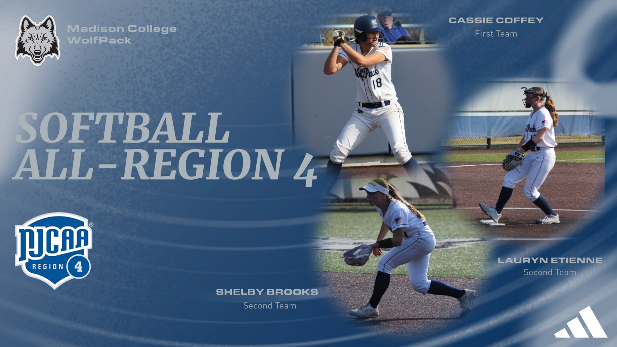 Three members of the softball team, Cassie Coffey, Lauryn Etienne, and Shelby Brooks, were named to the 2026 Region 4 All-Region Team.