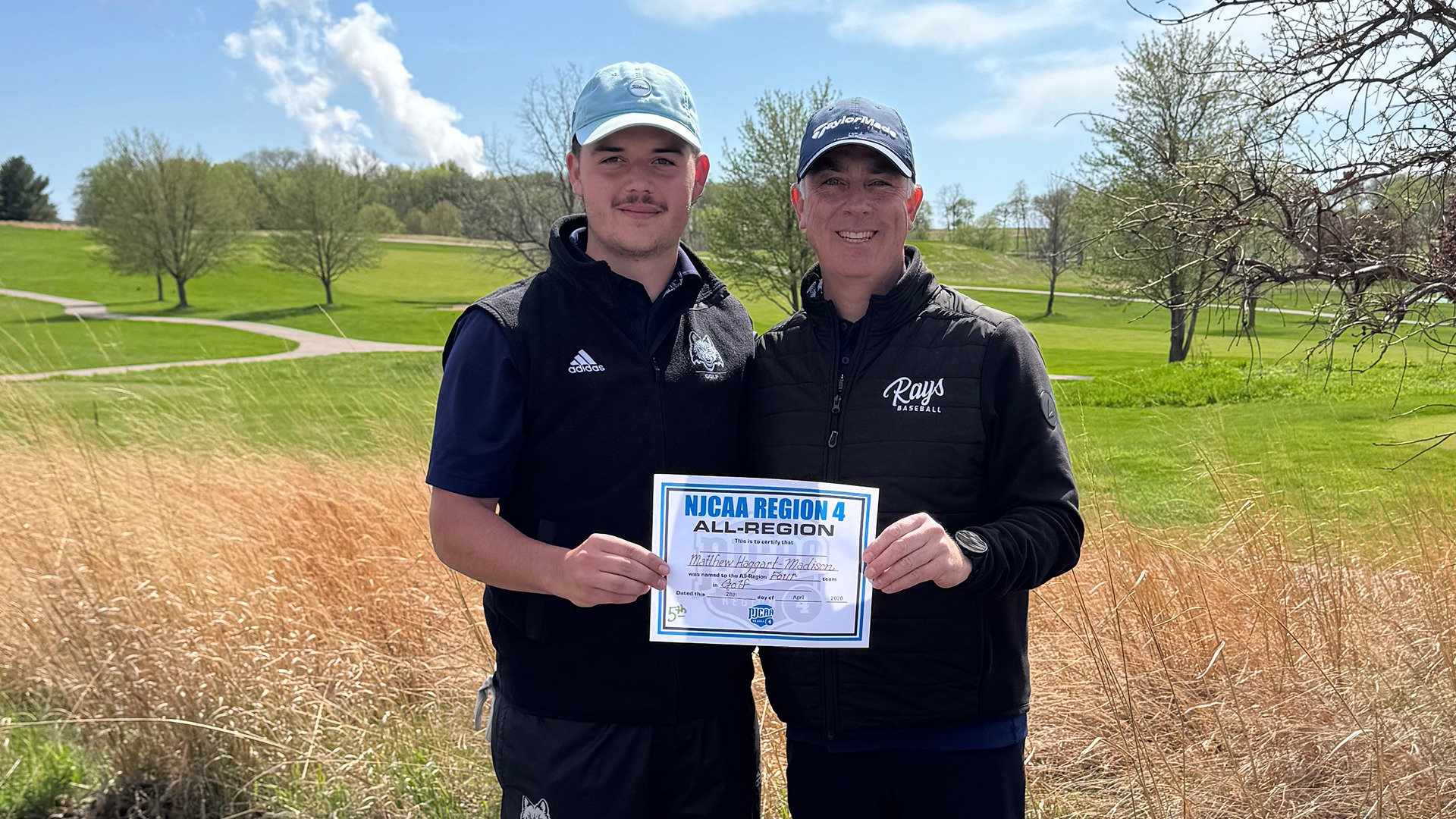 Matthew Haggart and coach Chris Soulier pose with the All-Region First Team certificate