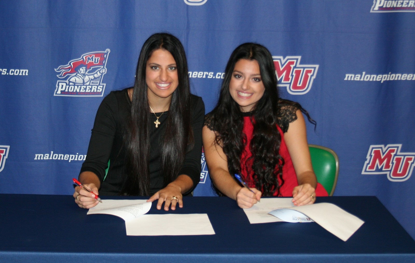 Bourlas Nicolette (left) and Natalie women's tennis signing Nov 2013