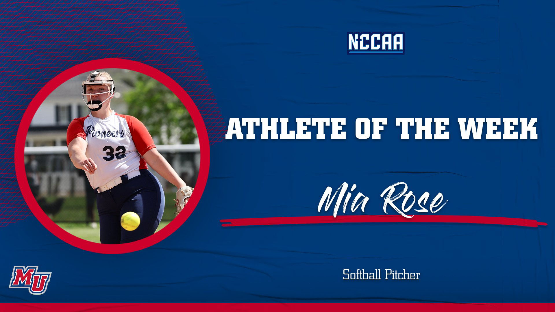 Mia Rose NCCAA Pitcher of the Week 4-20-26