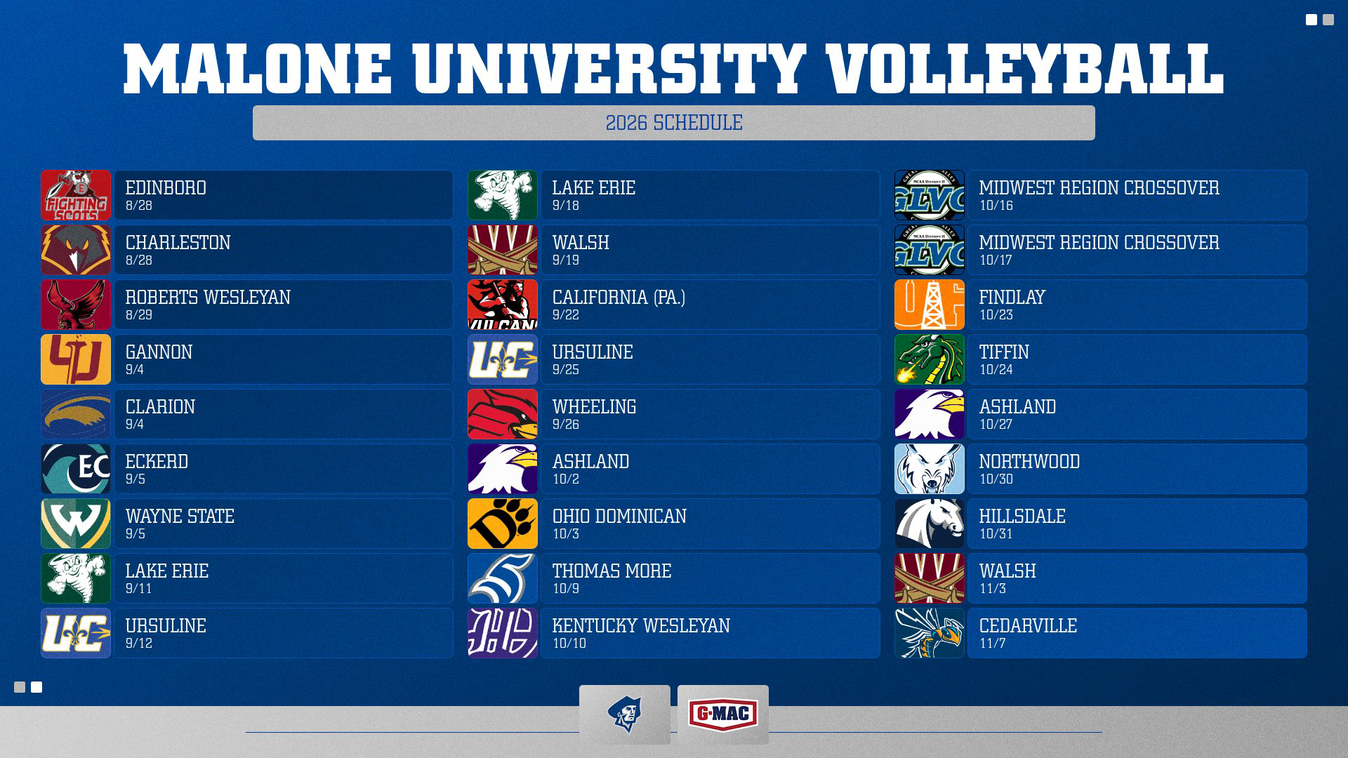 Malone Volleyball Schedule Announcement 6-17-26