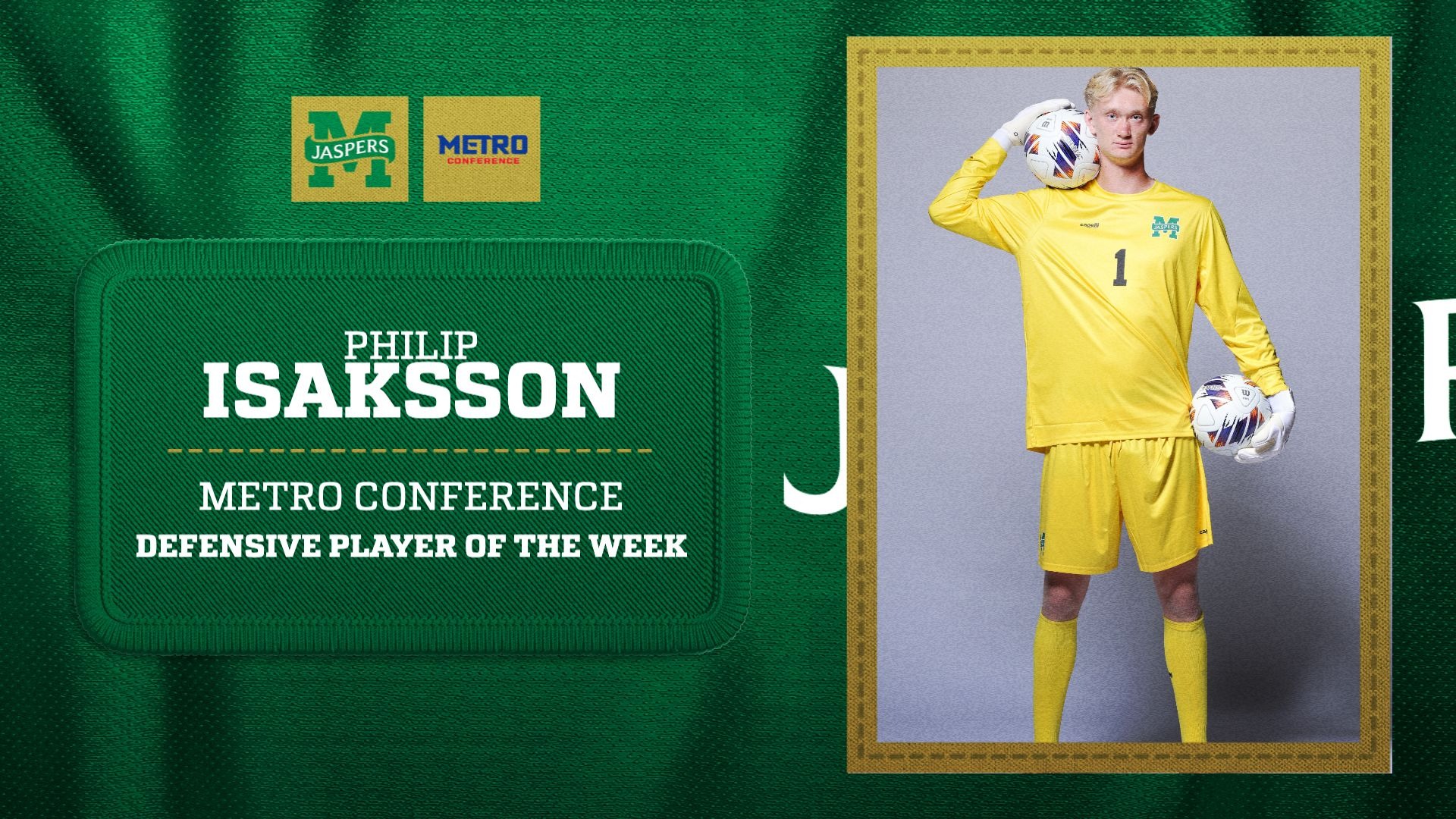 10/19 - MSOC Isaksson named Metro DPOW