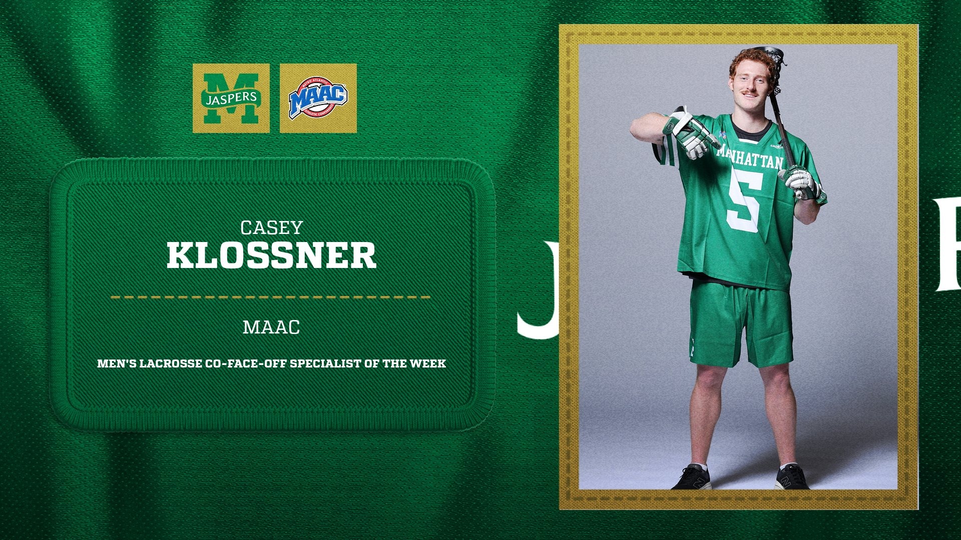 2/16 - MLAX Casey Klossner MAAC Co-Face-Off Specialist OTW