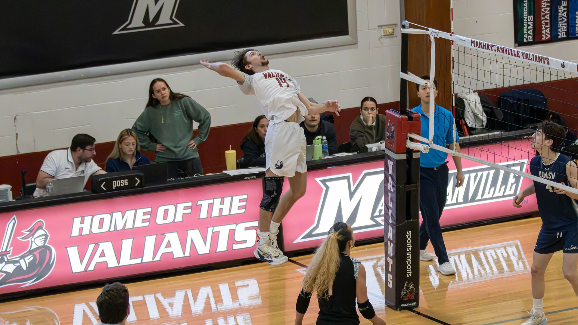 Trevor Kolar swings on an attack attempt against Mount Saint Vincent