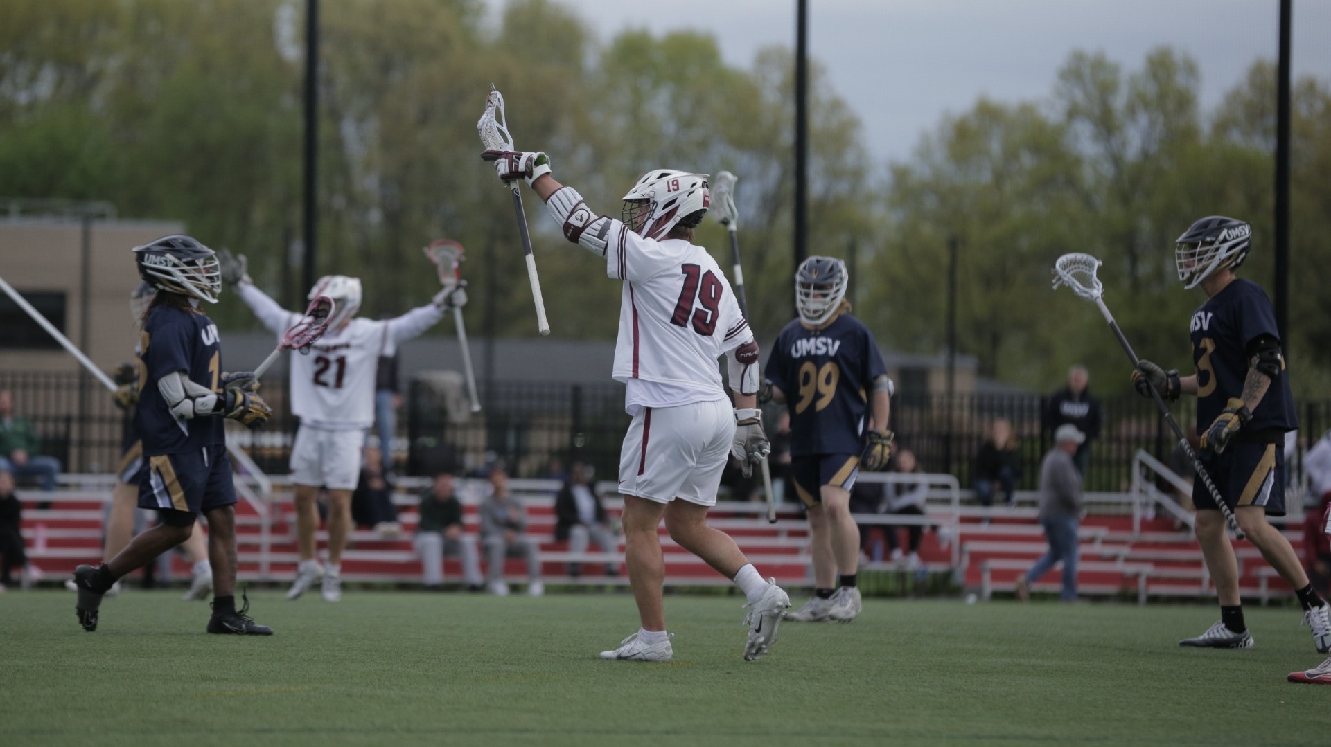 Jack Roberts celebrates a goal against Mount Saint Vincent
