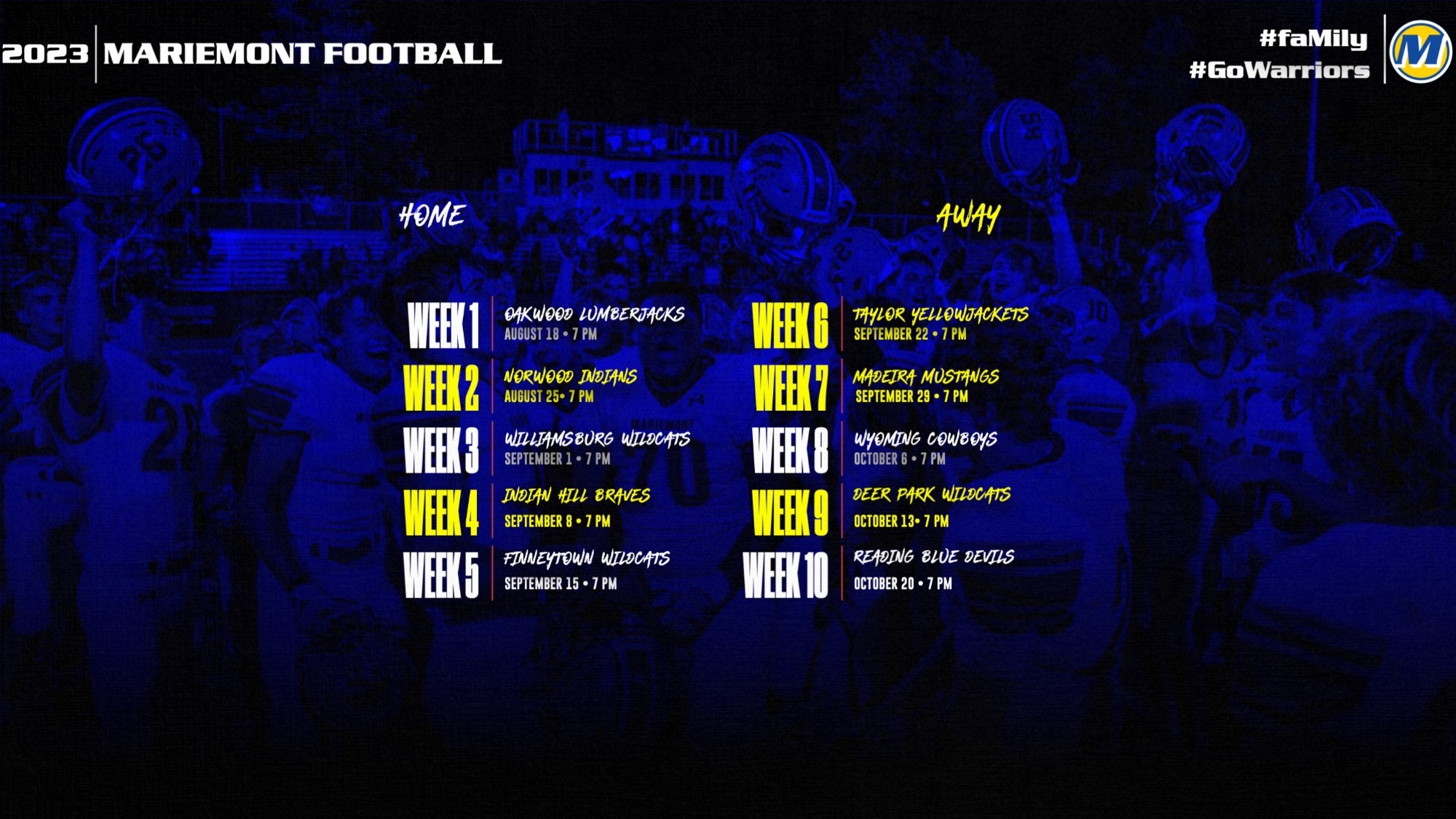 2023 Varsity Football Schedule Announced Mariemont Warriors Athletics Official Athletics site