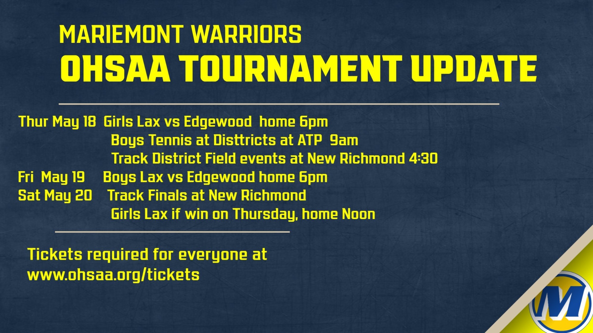 OHSAA Tournament Updates Mariemont Warriors Athletics Official