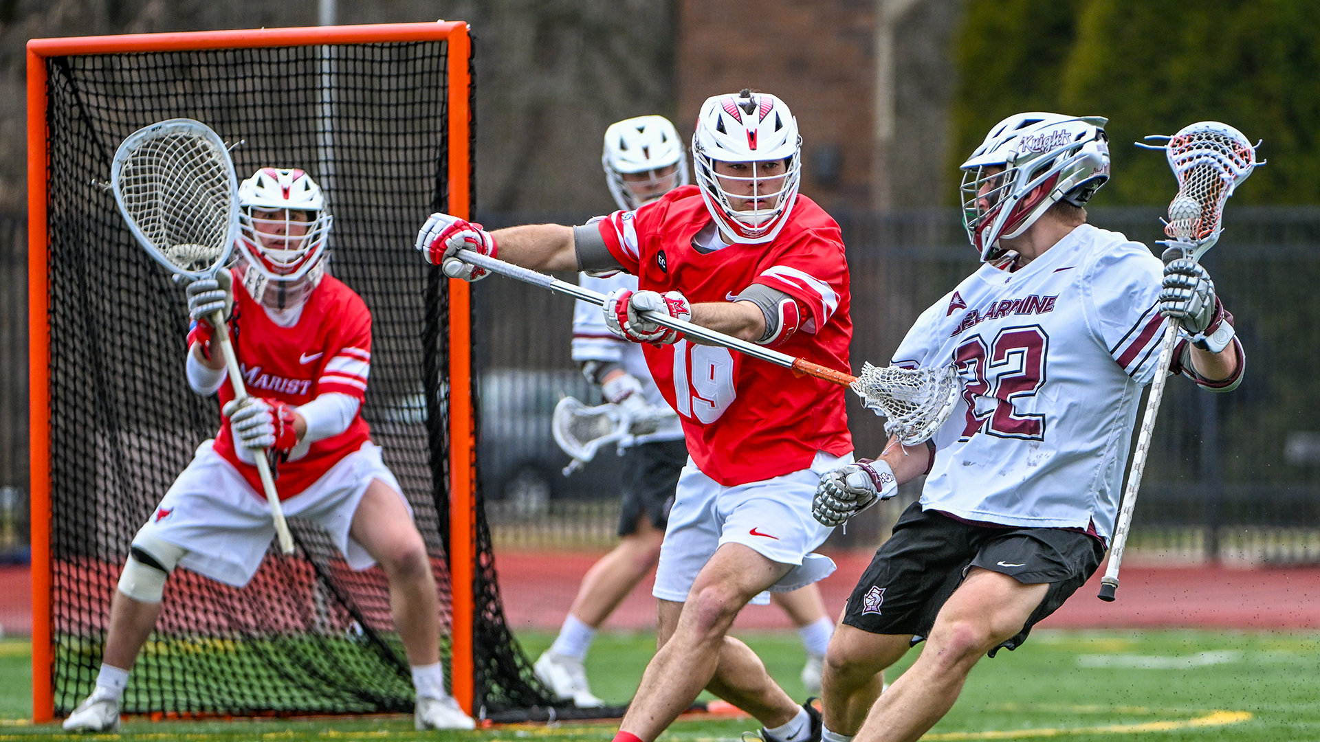 Aiden McCaffrey plays defense against Bellarmine