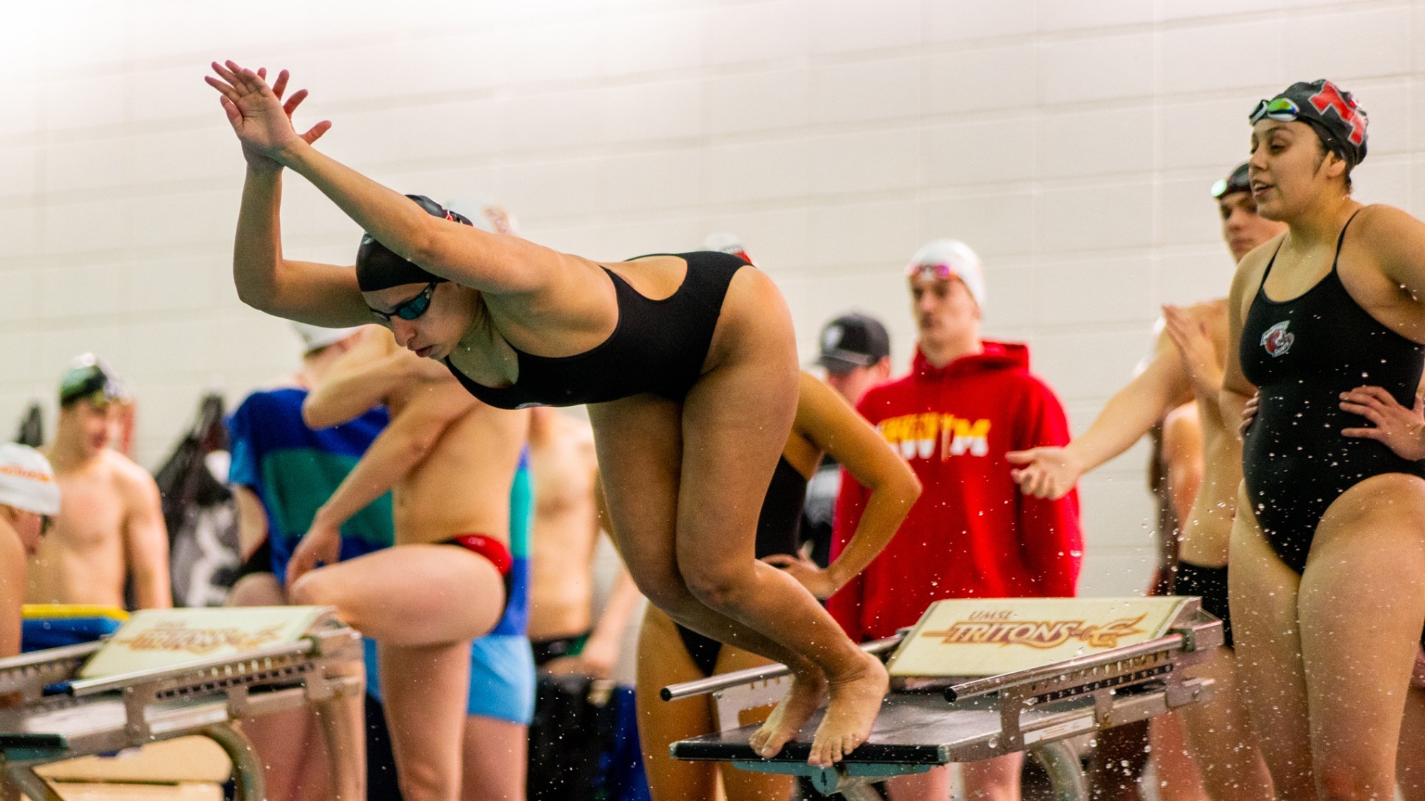 Khadija Moustafa gets ready to leap into the water