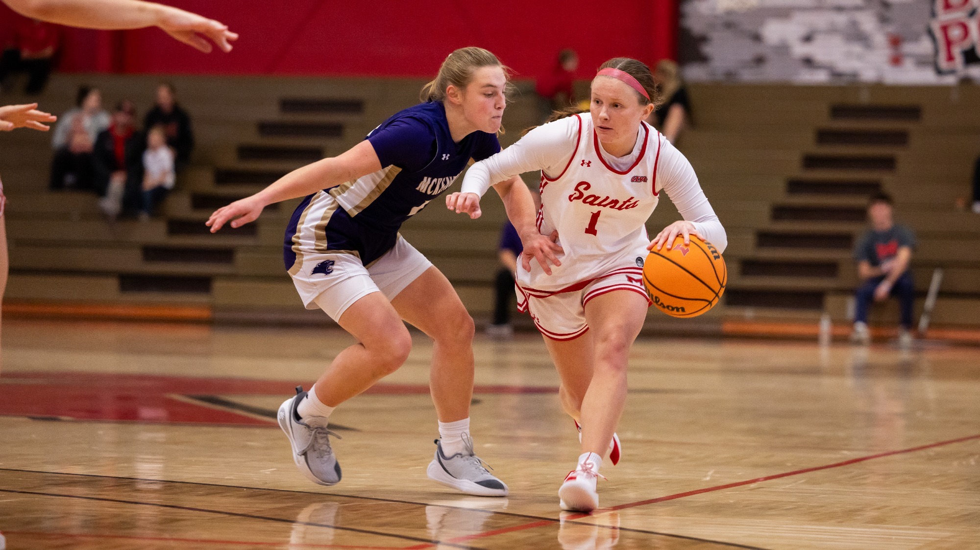 Bree Shannon dribbles against a McKendree defender