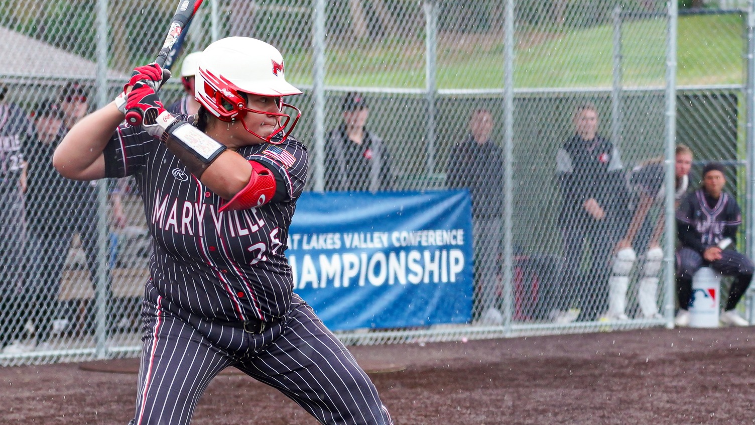 Isabella Garcia swings at the GLVC tournament