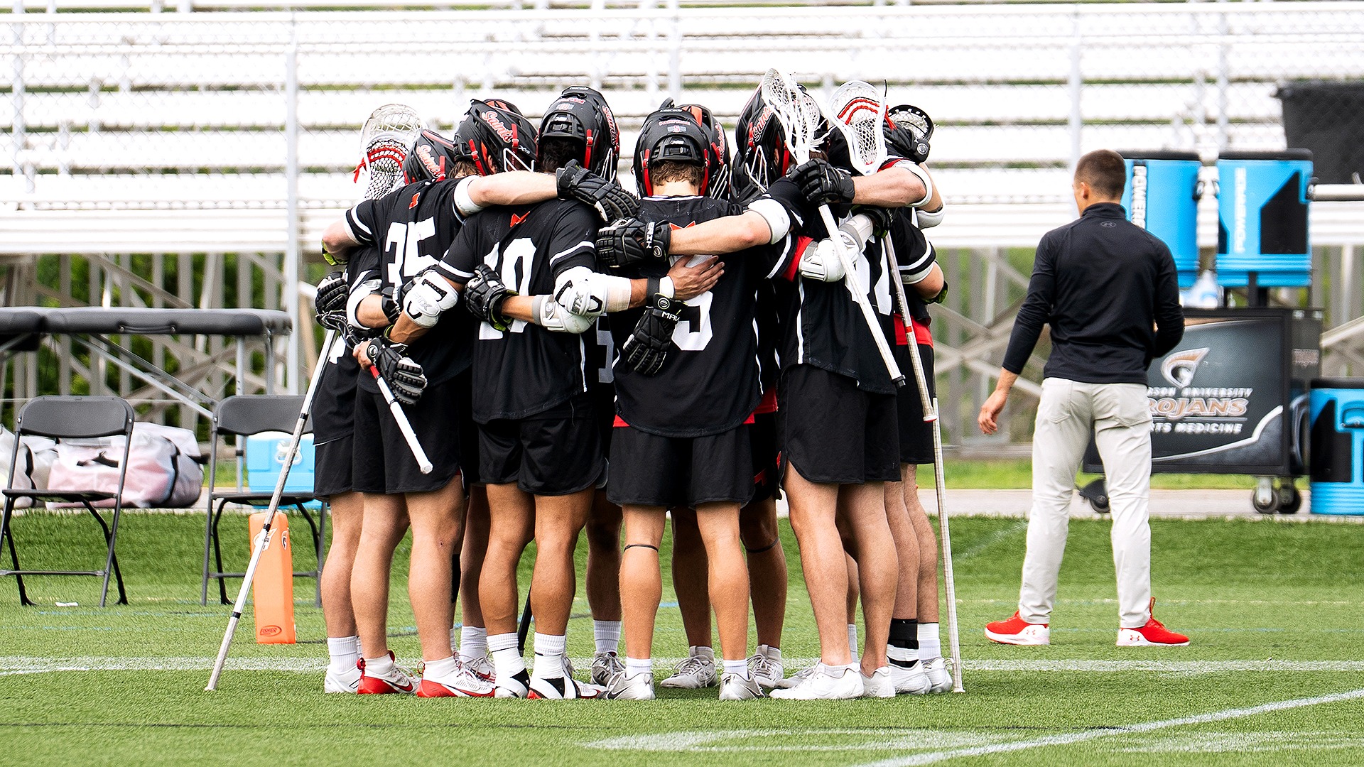 MLAX huddle at 2025 NCAA Tournament at Anderson