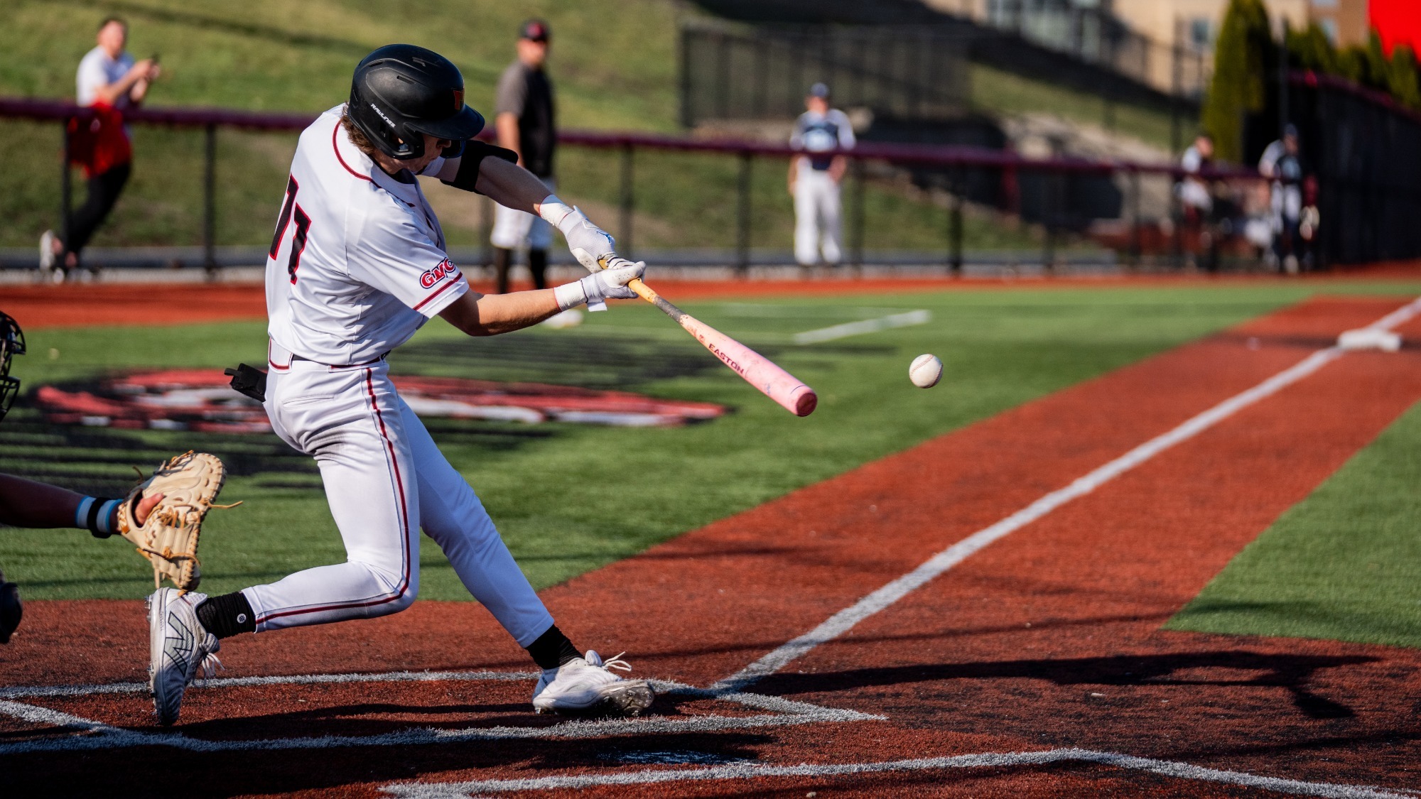 Aaris Stolte hammers a ball to right field