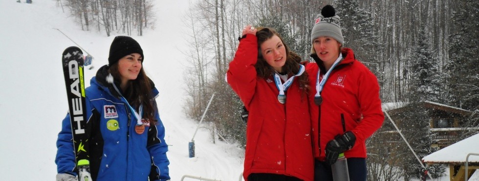 Kelsey Wilcox and Allene Kennedy shared silver atop the podium in Friday's Giant Slalom race