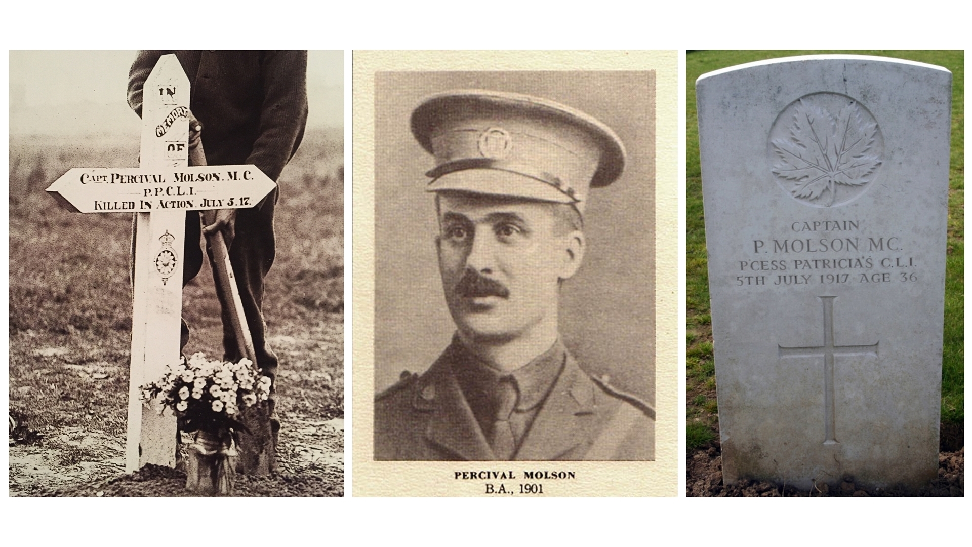 Percival Molson's original grave marker (left) snd his current one (right)