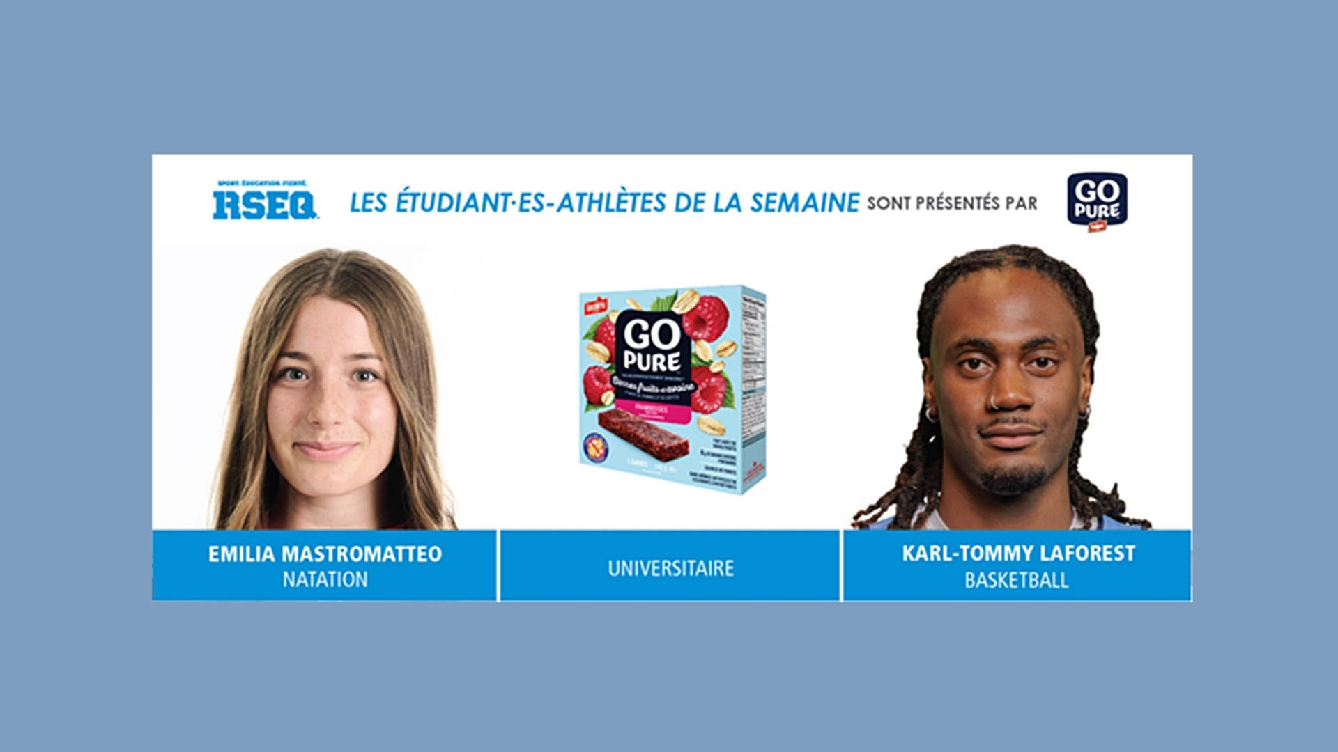 McGill swimmer Emilia Mastromatteo (L) and UQAM basketball player Karl-Tommy Laforest