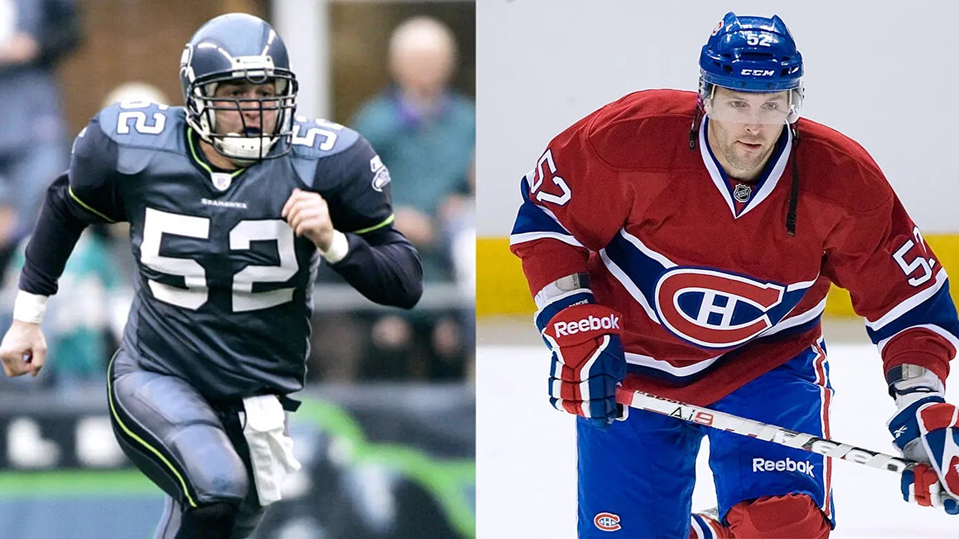 J.P. Darche (left) and Mathieu Darche (right) both wore 52 in their pro careers with the Seattle Seahawks and Montreal Canadiens, respectively