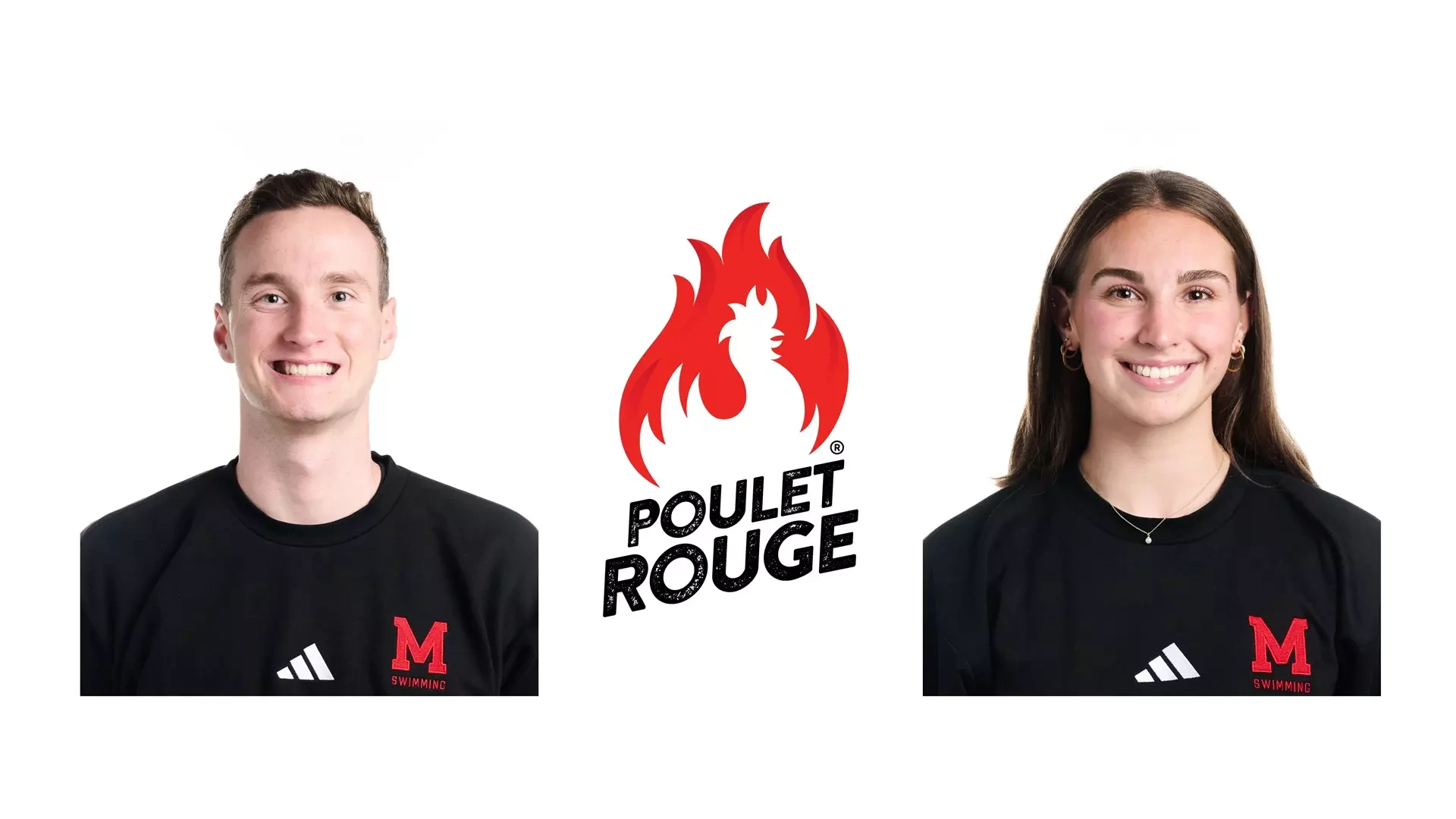 Swimmers Loic Courville-Fortin (L) and Rebecca McGrath