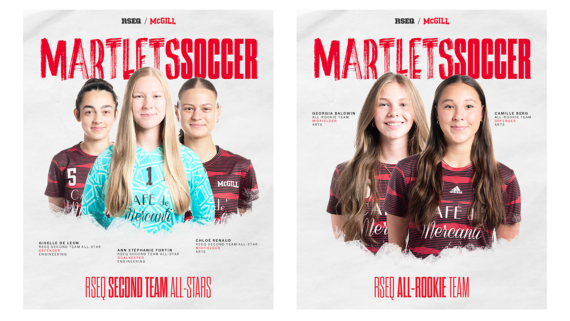 SOCCER ALL-STARS (L to R): Giselle De Leon, Ann Stephanie Fortin, Chloe Renaud. ALL-ROOKIE HONOURS: Georgia Baldwin, Camille Berg