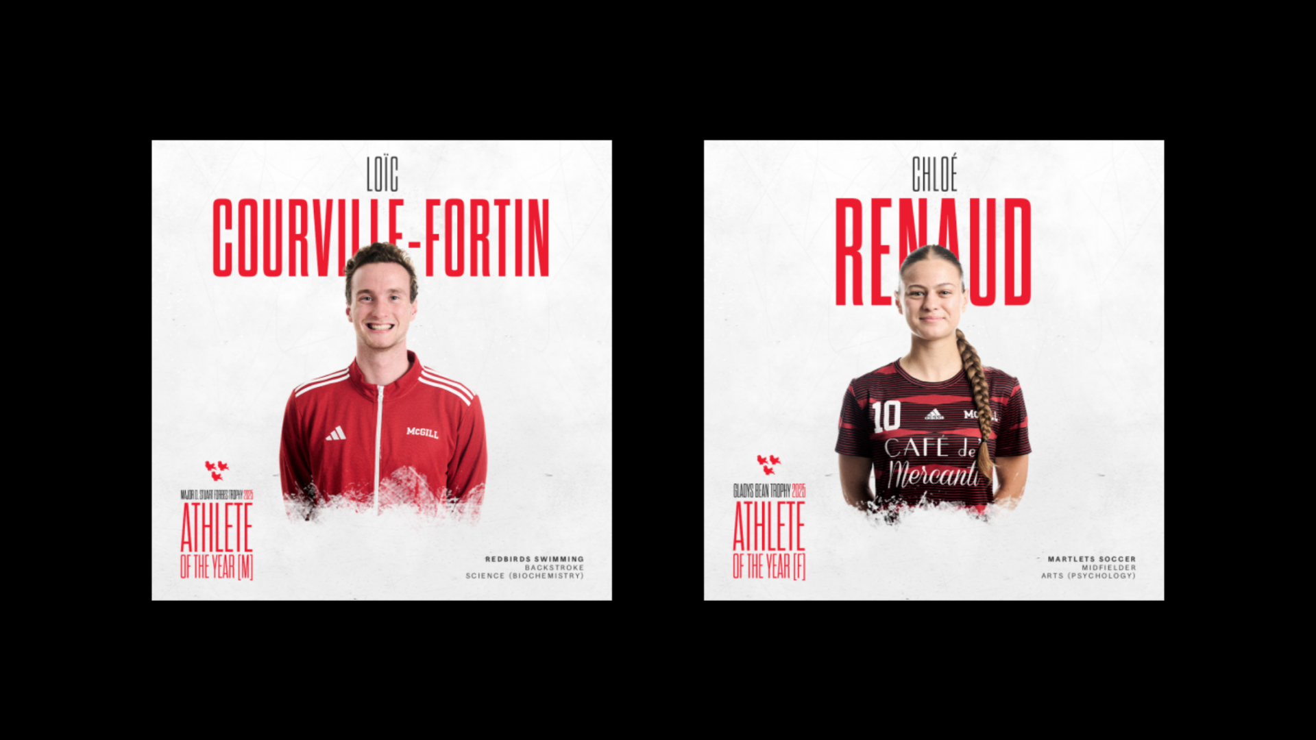 2024-25 McGILL ATHLETES OF THE YEAR: Loic Courville-Fortin (swimming) and Chloe Renaud (soccer)