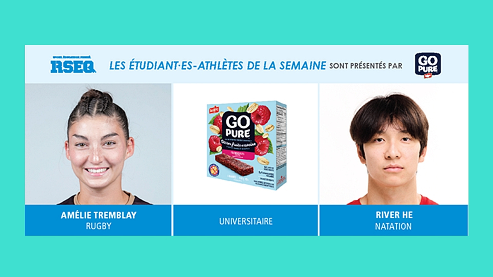 Laval rugby's Amélie Tremblay and McGill swimmer River He