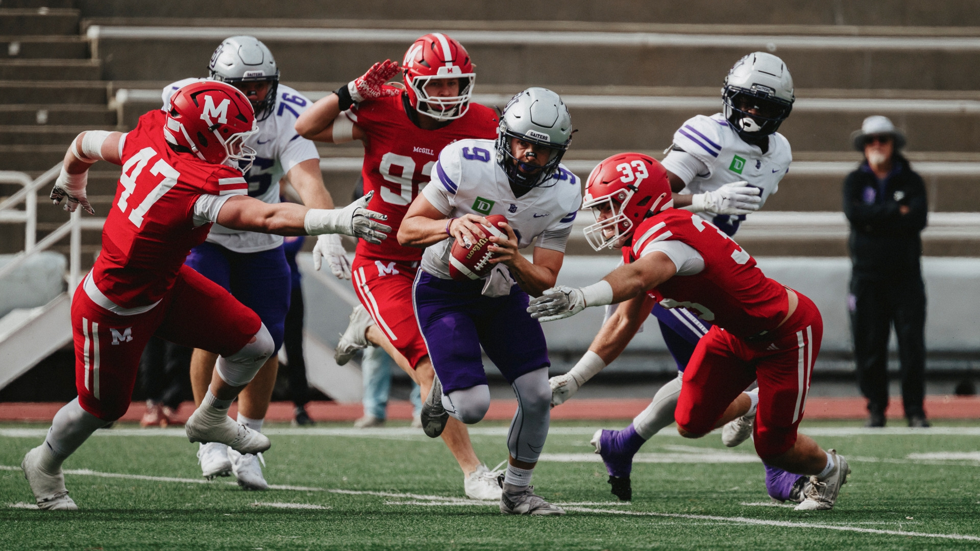 McGilll LB Philippe Bouthot (33) chases down QB Justin Quirion (9)
