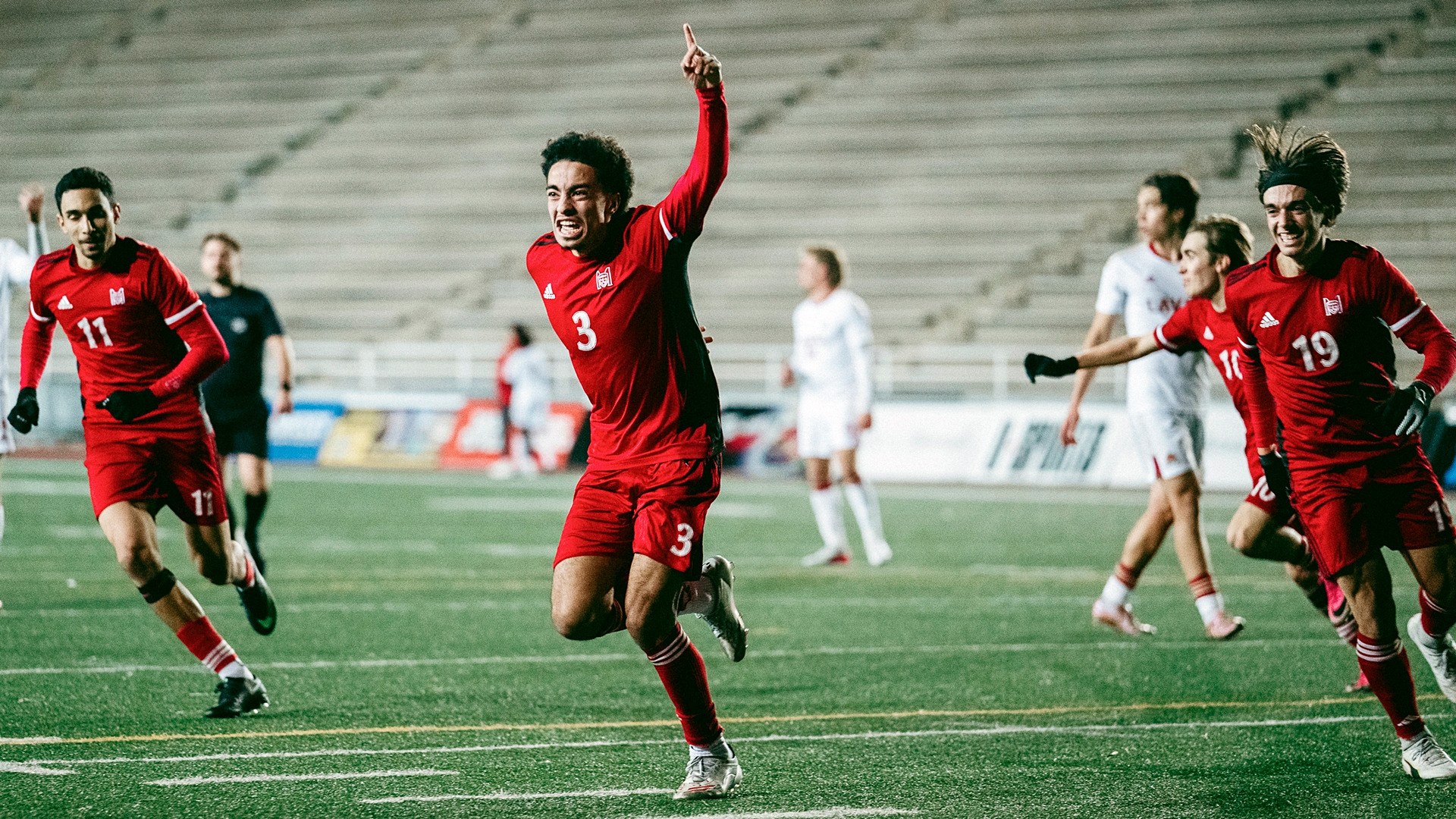 McGill defender Hamza Salama celebrates first career goal, a 90th-minute game-winner in a 1-0 win over Laval