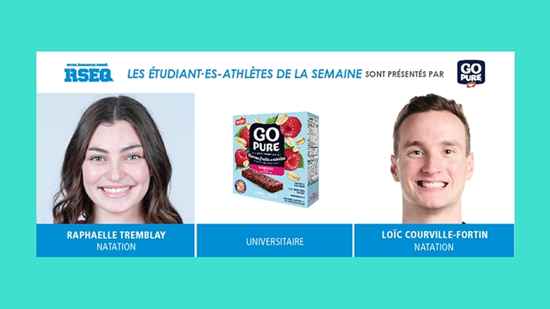 Swimmers Raphaelle tremblay (Carabins) and Loic Courville-Fortin (Redbirds)