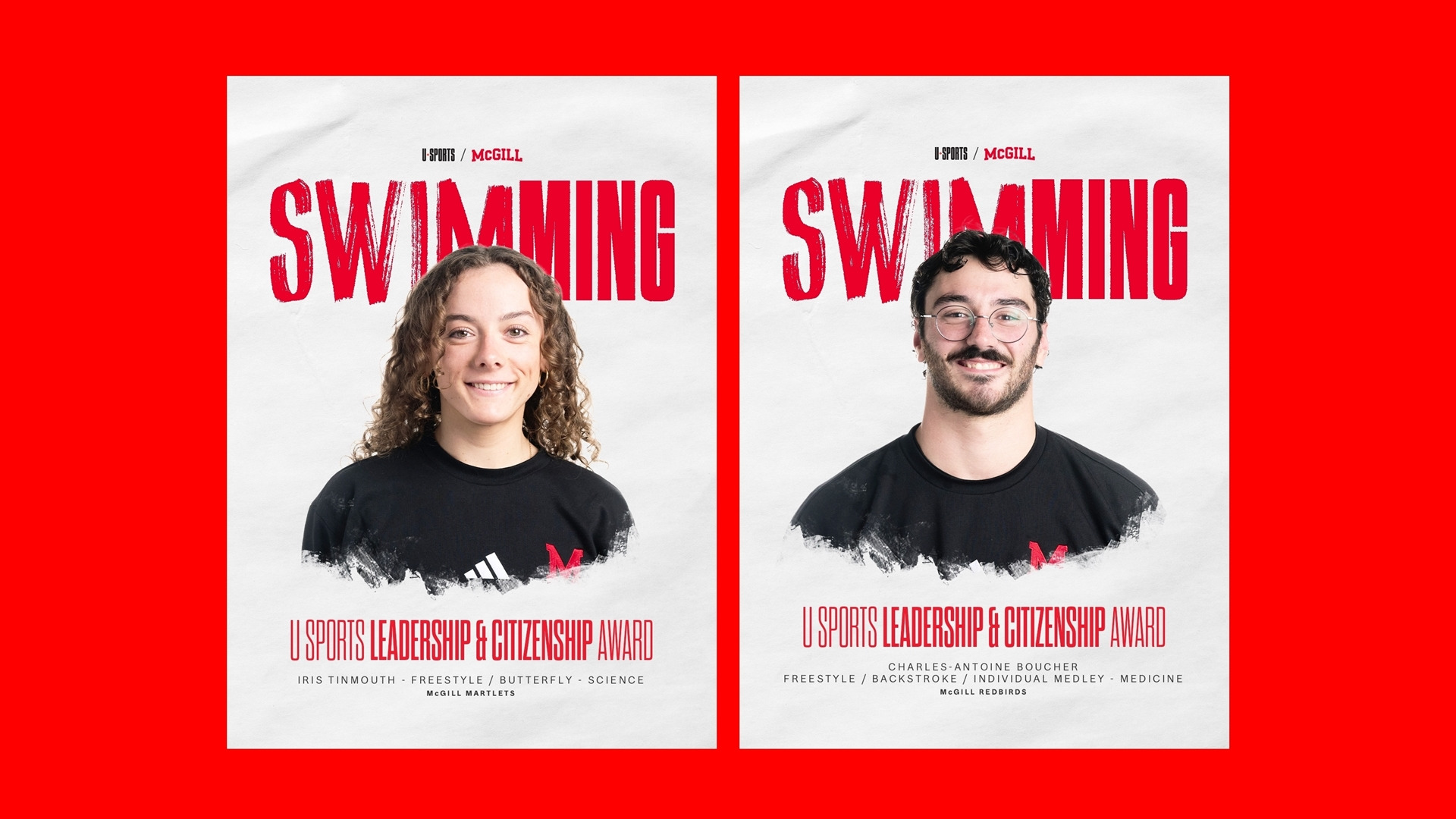 McGill student Iris Tinmouth and Charles-Antoine Boucher swept the U SPORTS Leadership Awards in swimming