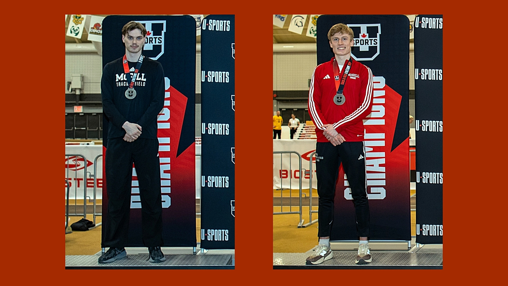 McGill silver medalists Robert Gerstner (long jump) and Samuel Hepworth (1500m)