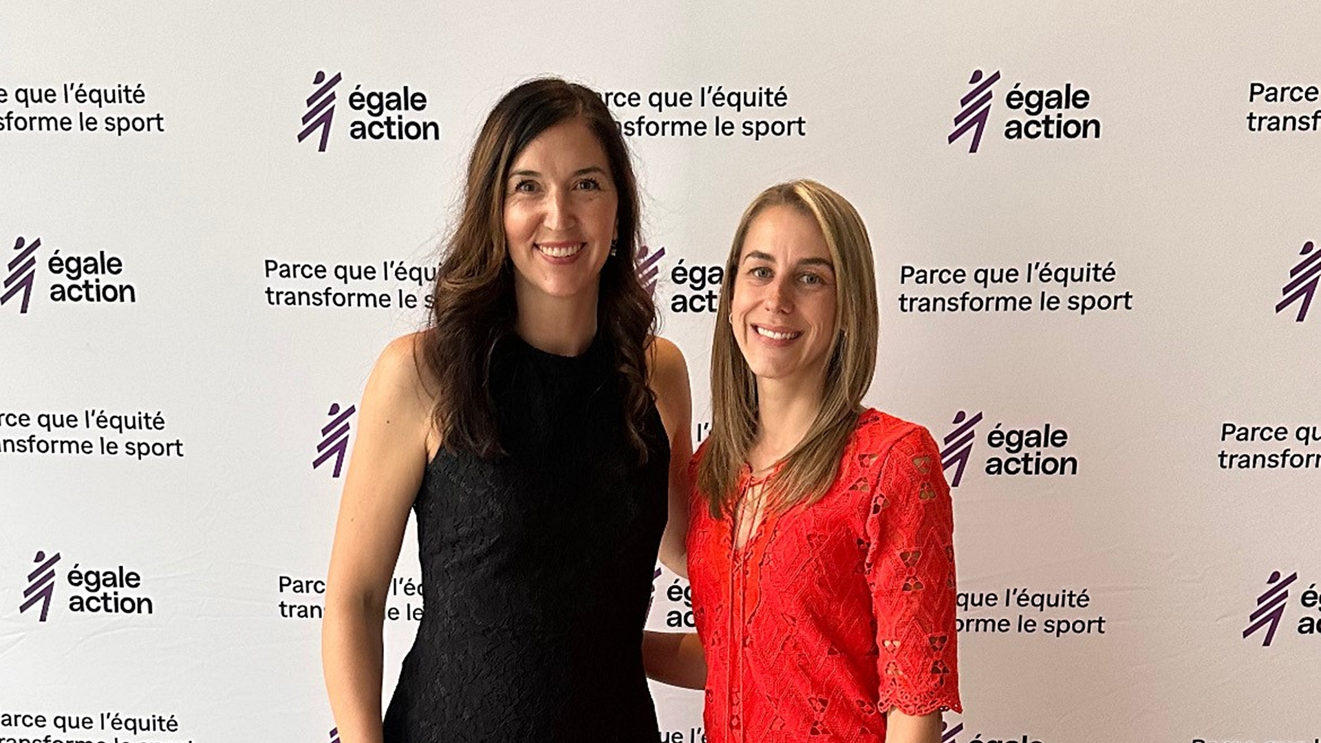 Former McGill soccer star Sacha Liben (L) with Roxane Carrière (R), manager of the McGill Women in Sport program