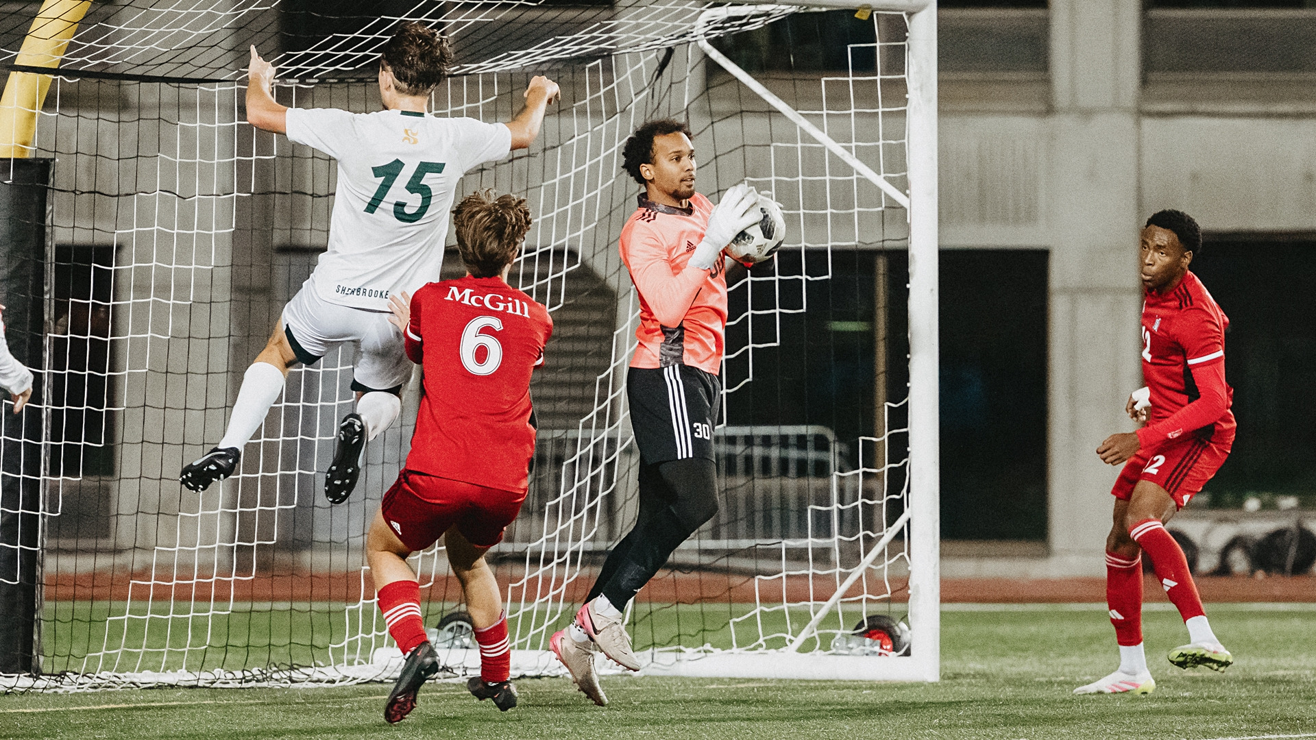 MONTREAL, CANADA - OCTOBER 17: McGill Redbirds Soccer vs Sherbrooke on October 17, 2025 in Montreal, QC, Canada. (Photo by Matt Garies / McGill Athletics)