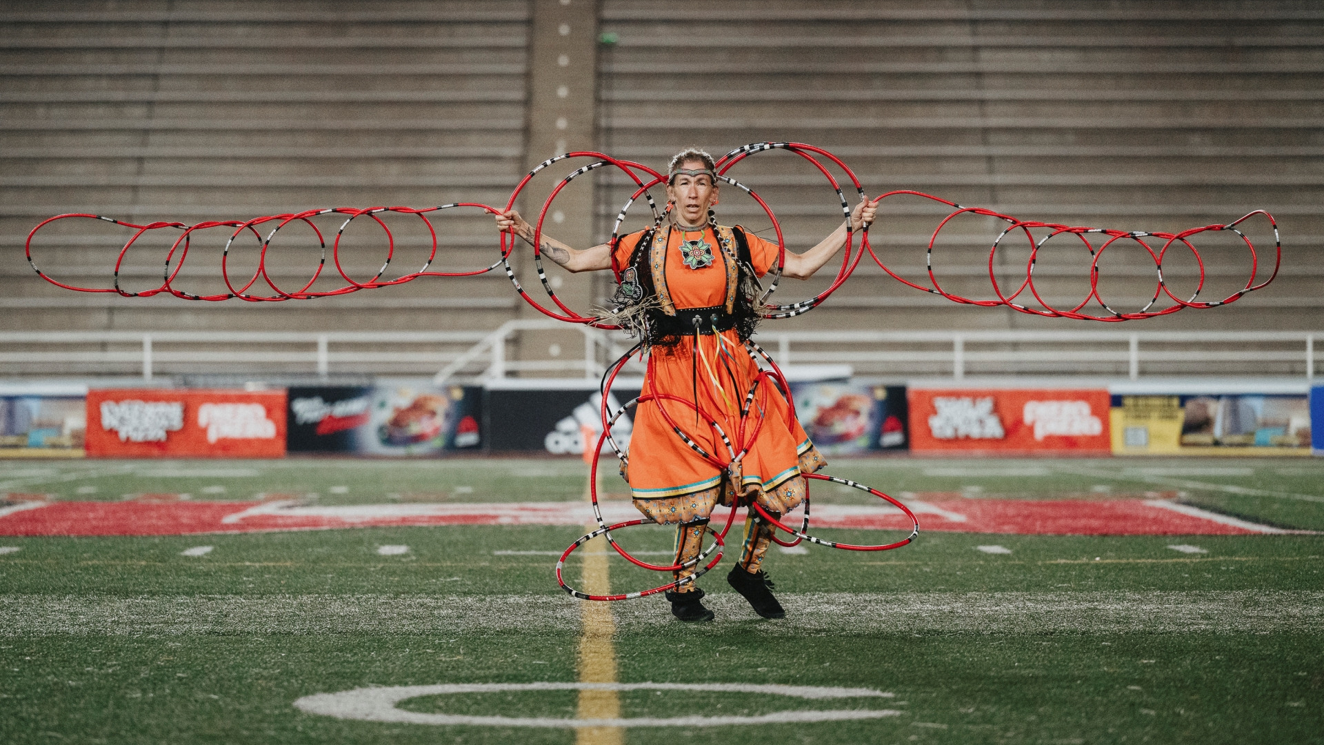 Barbara Diabo, a member of the Kanien'kehá:ka (Mohawk) Nation of Kahnawake, gave a special halftime performance at McGill lacrosse's fifth annual Legacy Game