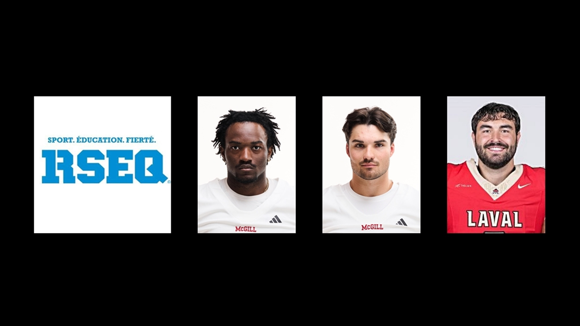 RSEQ Football Athletes of the Week for Sept. 8, 2026 (L to R): Jerry Momo and Justin Perron from McGill and Justin Cloutier (Laval)