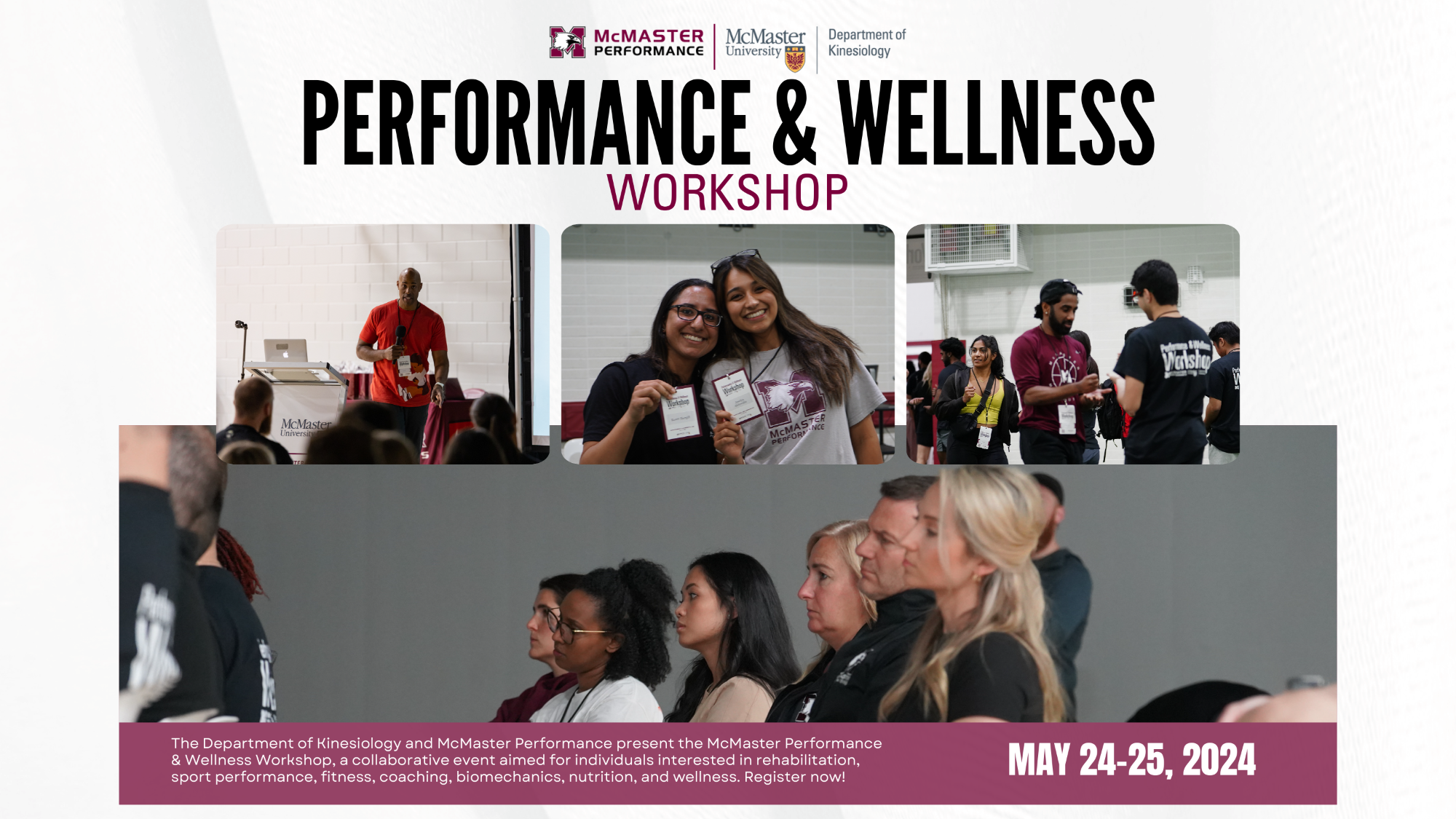 McMaster Performance and Wellness Workshop 2024 announcement, May 24-25, 2024
