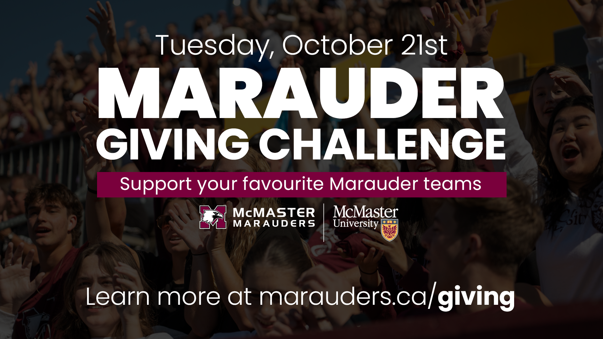2025 Marauder Giving Challenge promotion, encouraging the community to support their favourite Marauder teams with a link to marauders dot ca slash giving