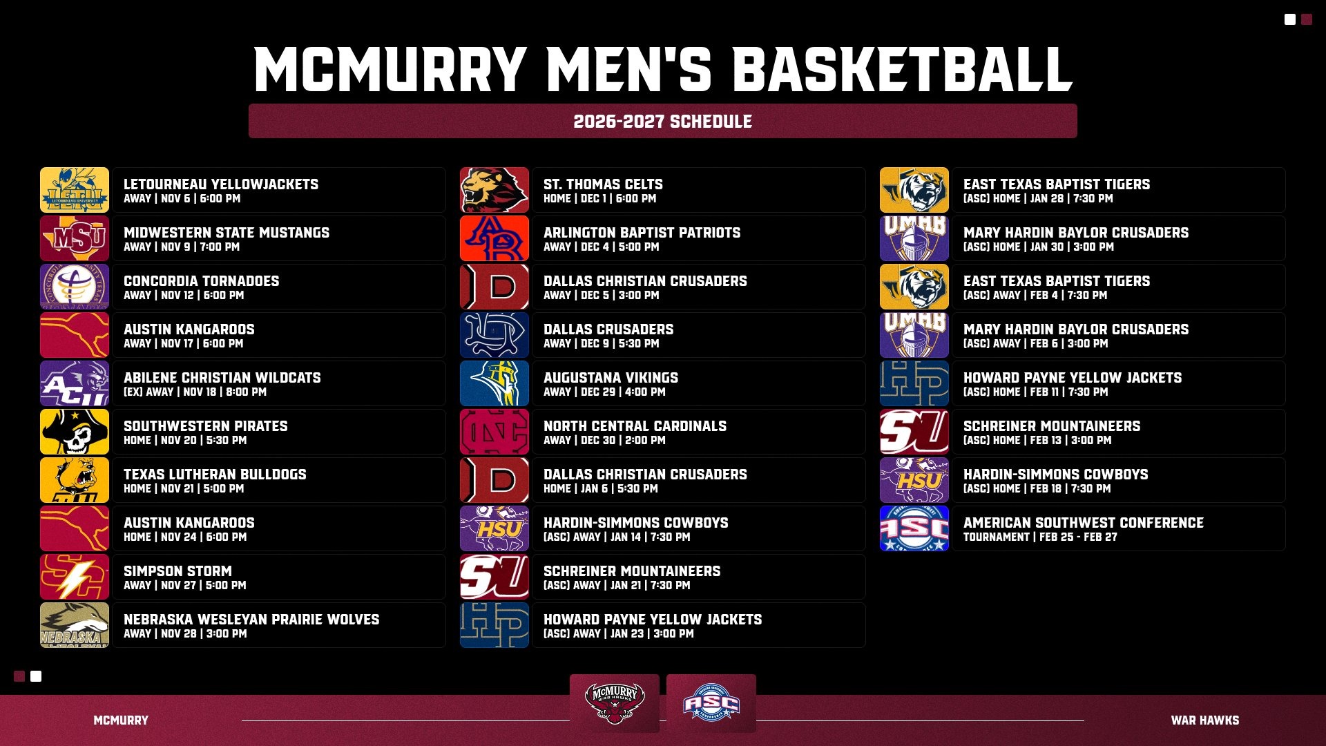 MBB Schedule 2026-27