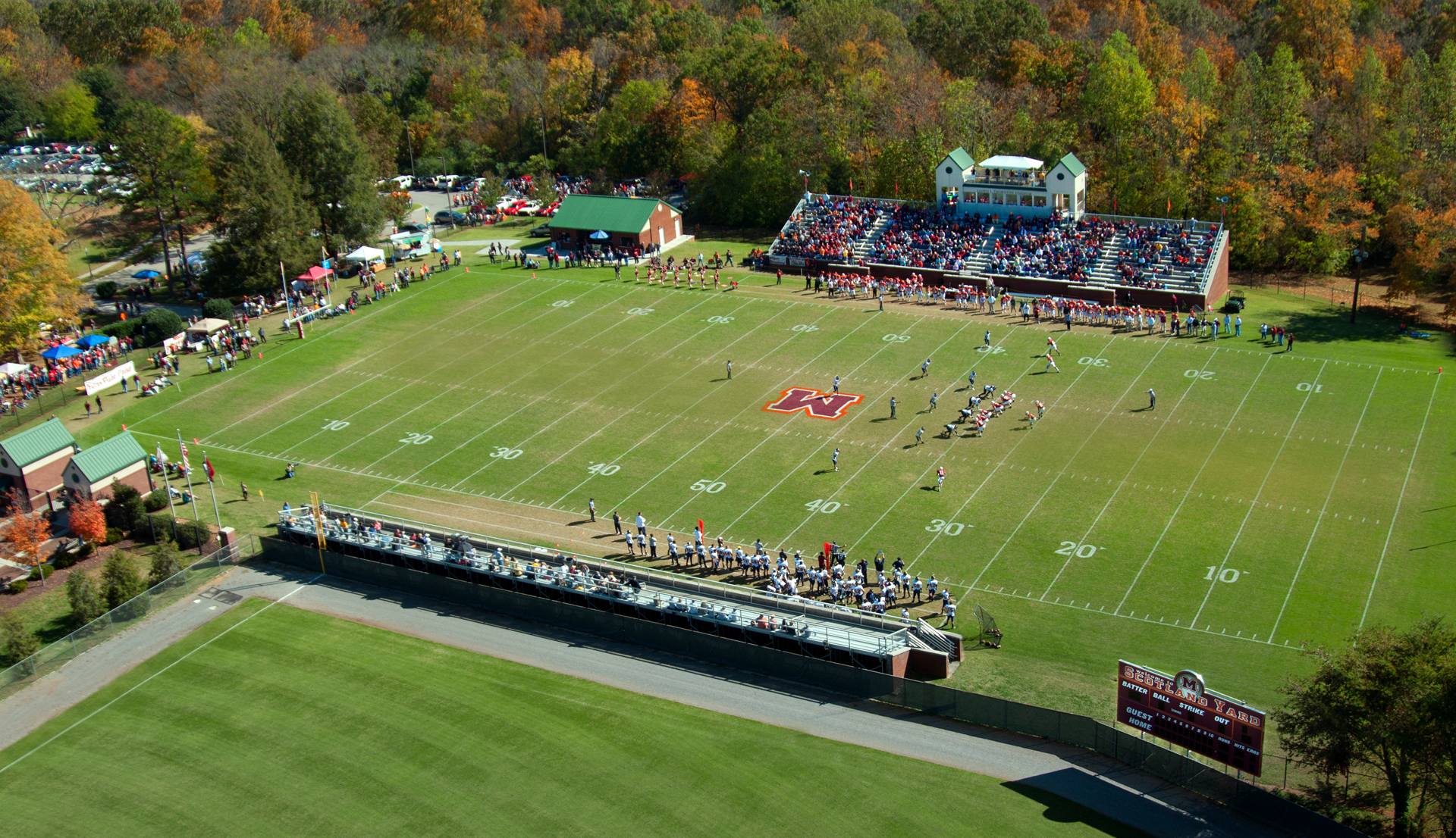 Aerial photos of football field with mountains in the background - Homecoming 2011