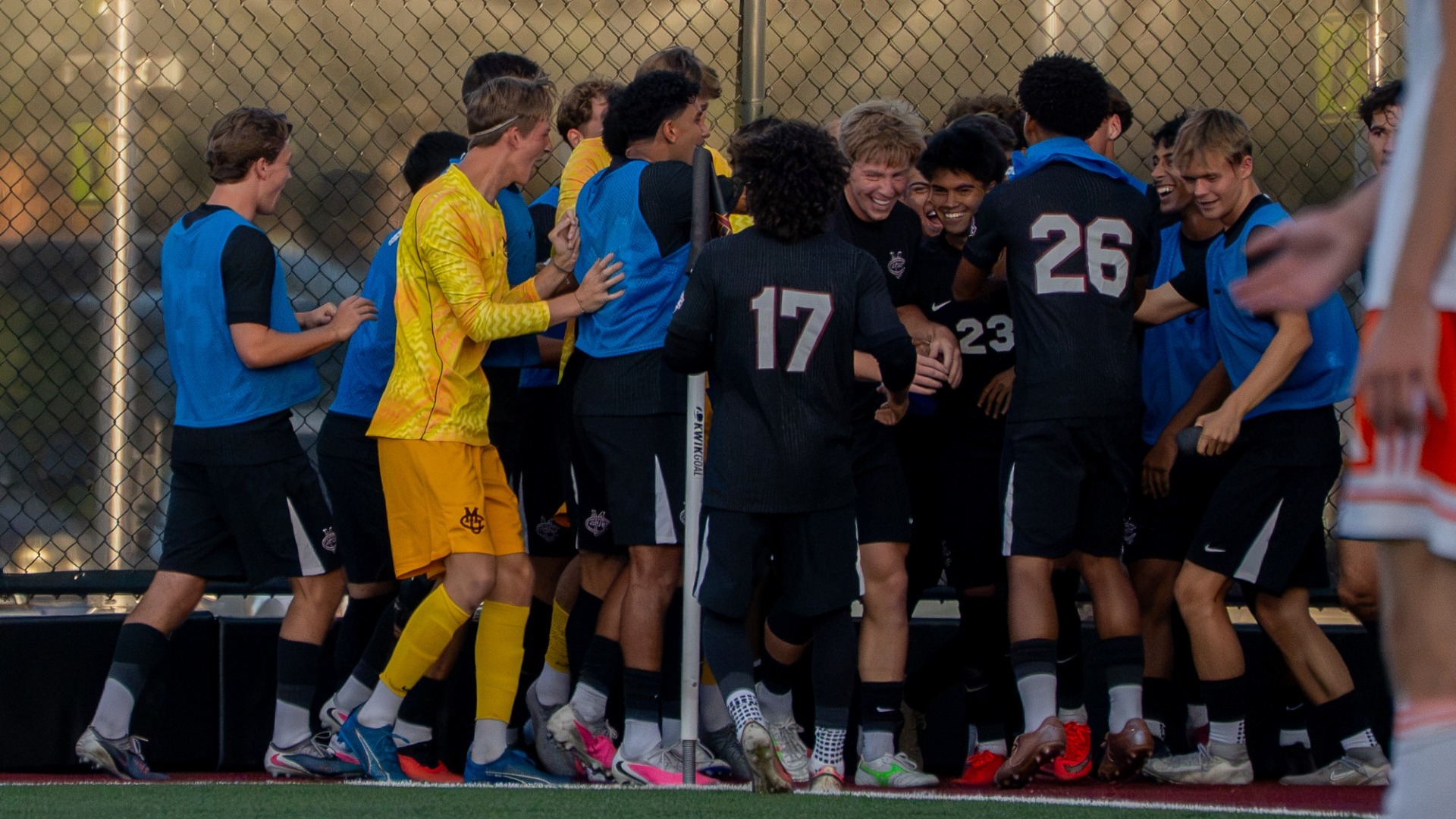 CMU Men's Soccer Celebrating vs Jamestown