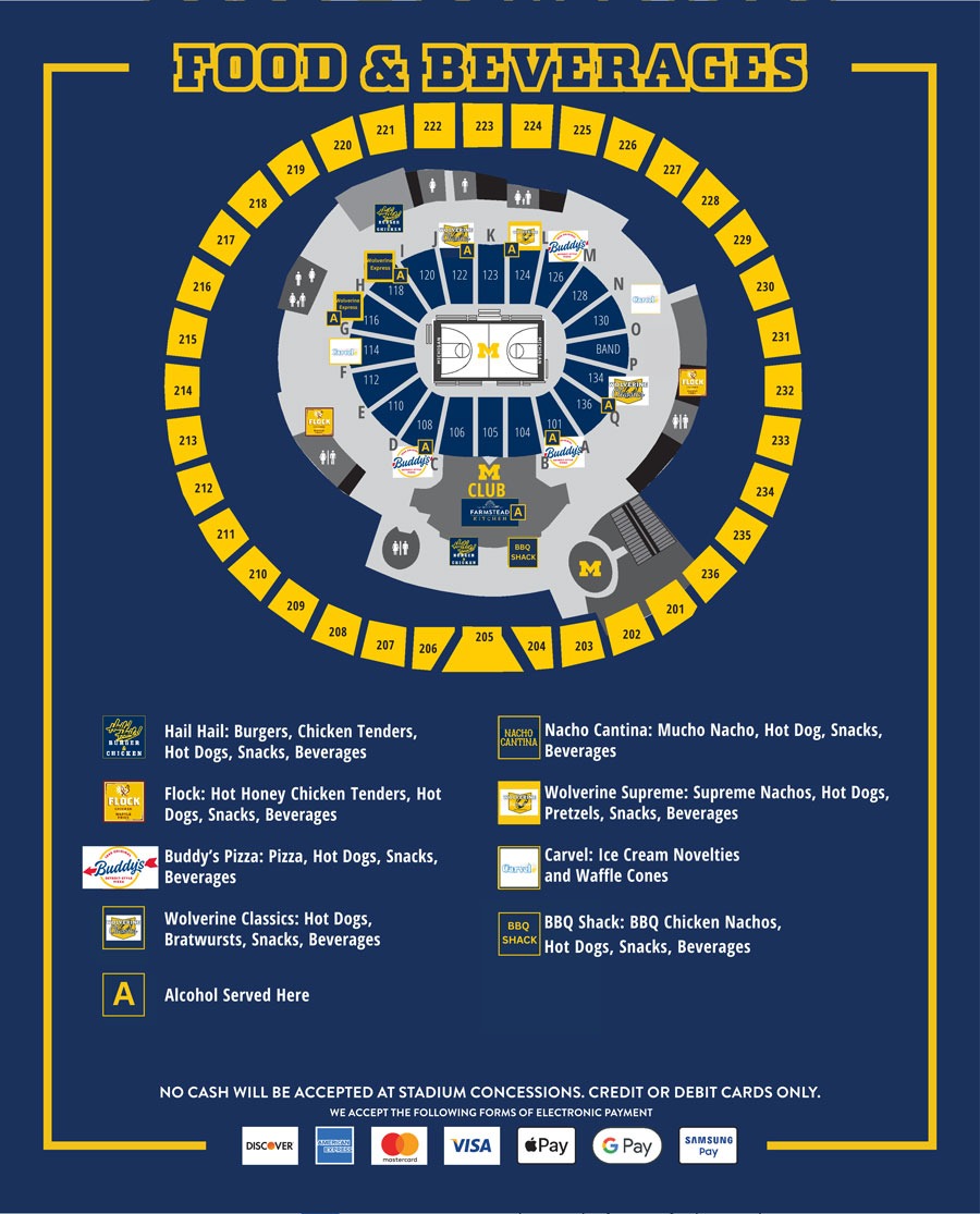Crisler Center food and beverage concessions map