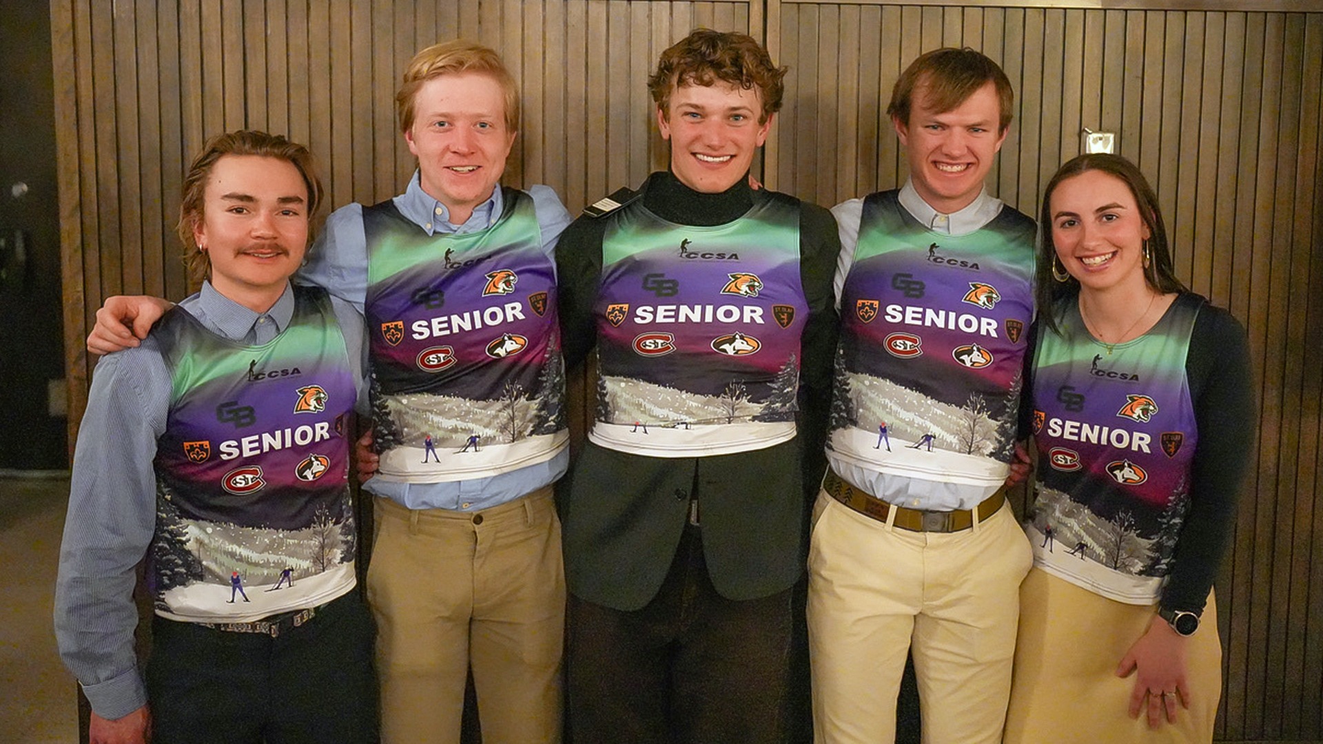 image of 5 nordic skiing seniors