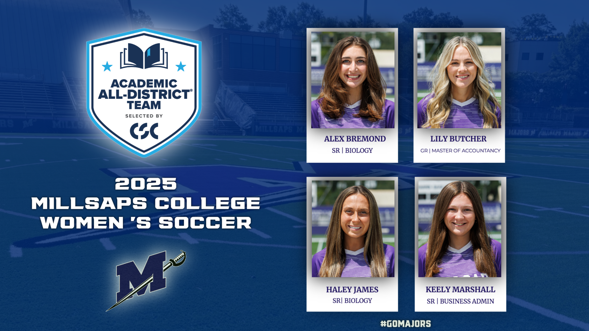 2025 Women's Soccer CSC Academic All-District Team Graphic