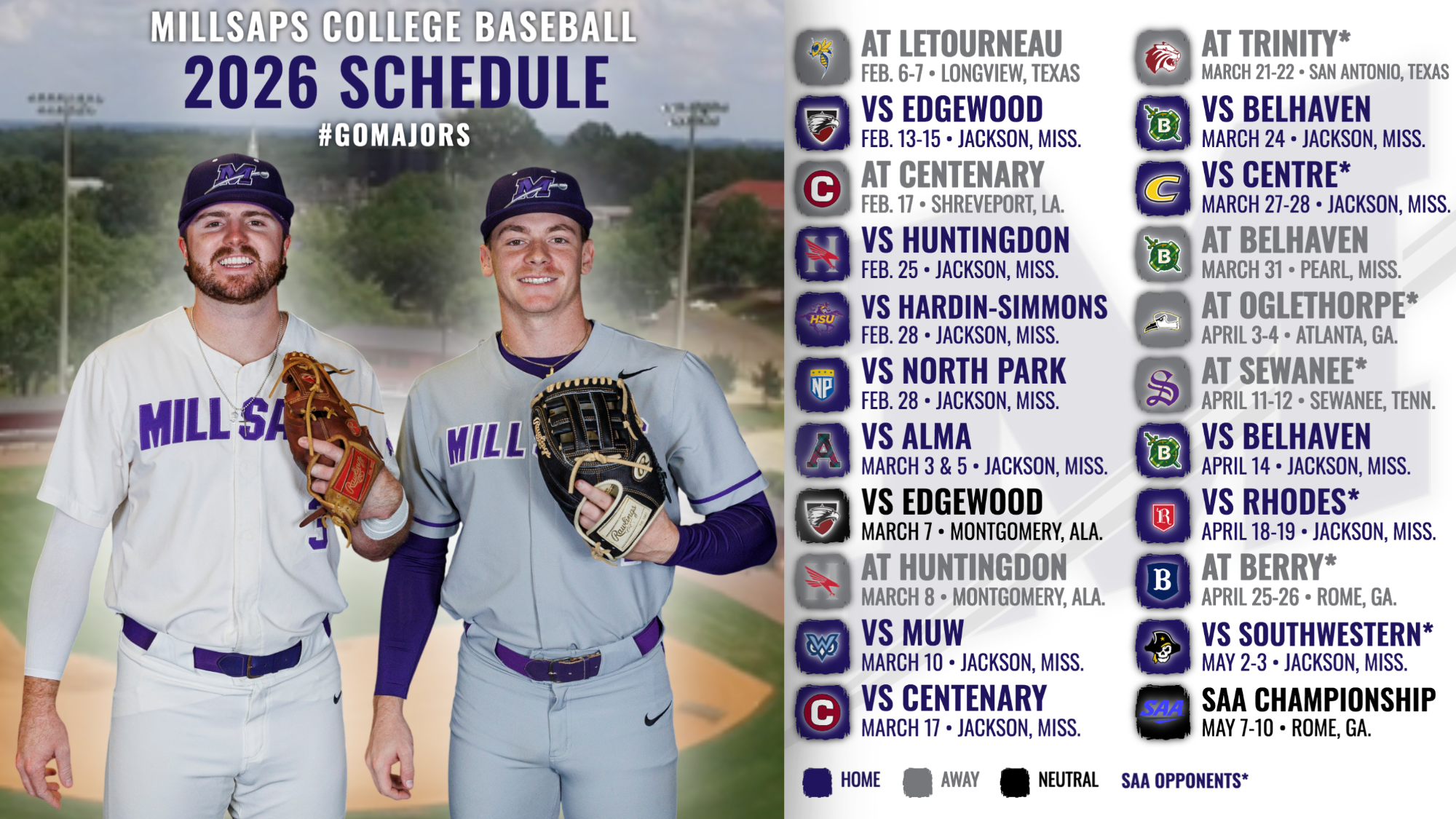 2026 Millsaps Baseball Schedule Graphic