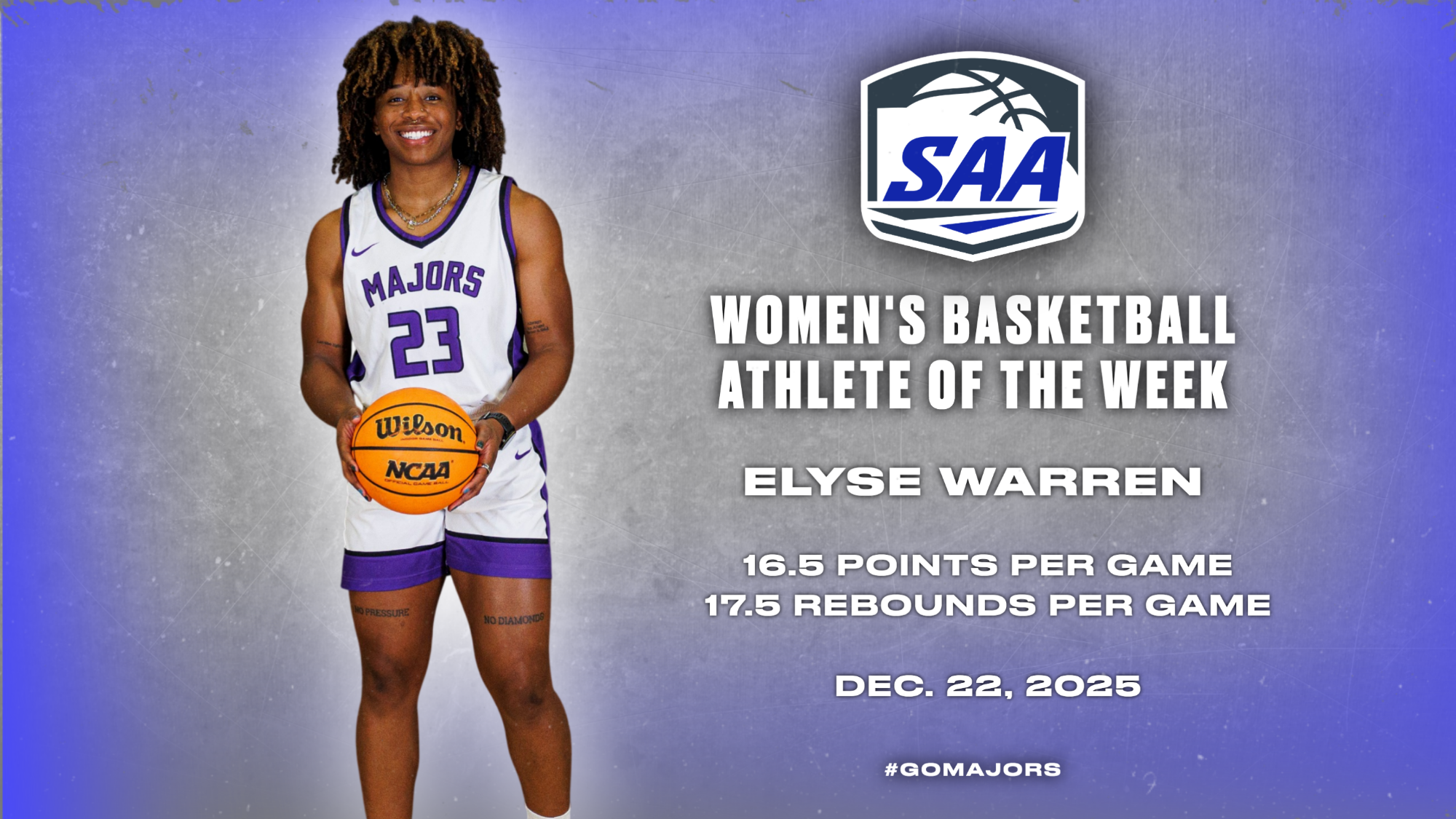 Elyse Warren SAA WBB Athlete of the Week Graphic 12-22-25